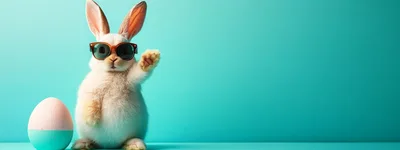 Cute Easter Bunny Wearing Sunglasses Waving Hello