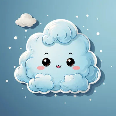 Cute Kawaii Cloud Character With Snowflakes