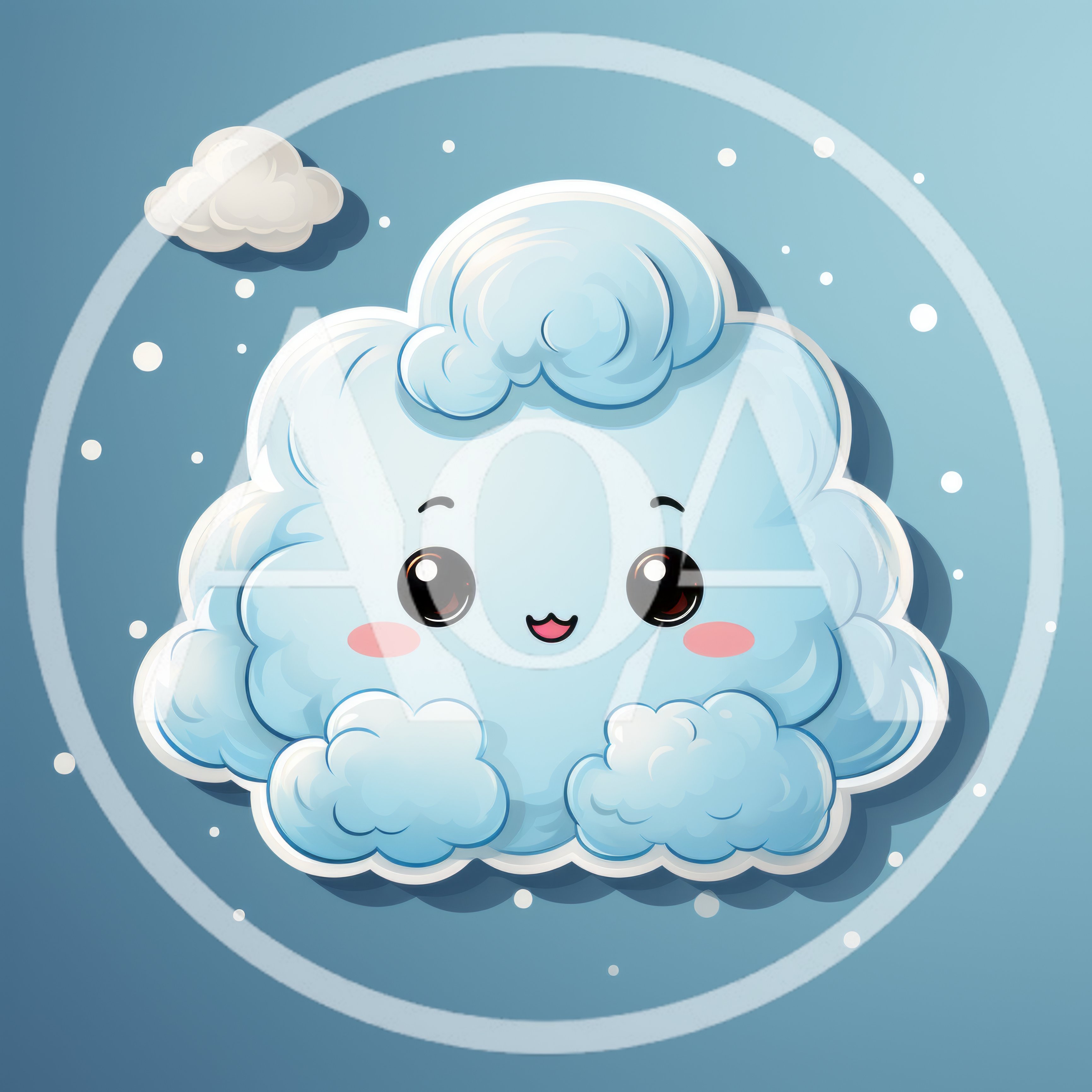 Cute Kawaii Cloud Character With Snowflakes