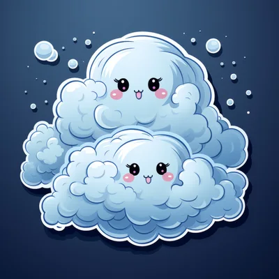 Cute Kawaii Style Cartoon Clouds With Happy Faces