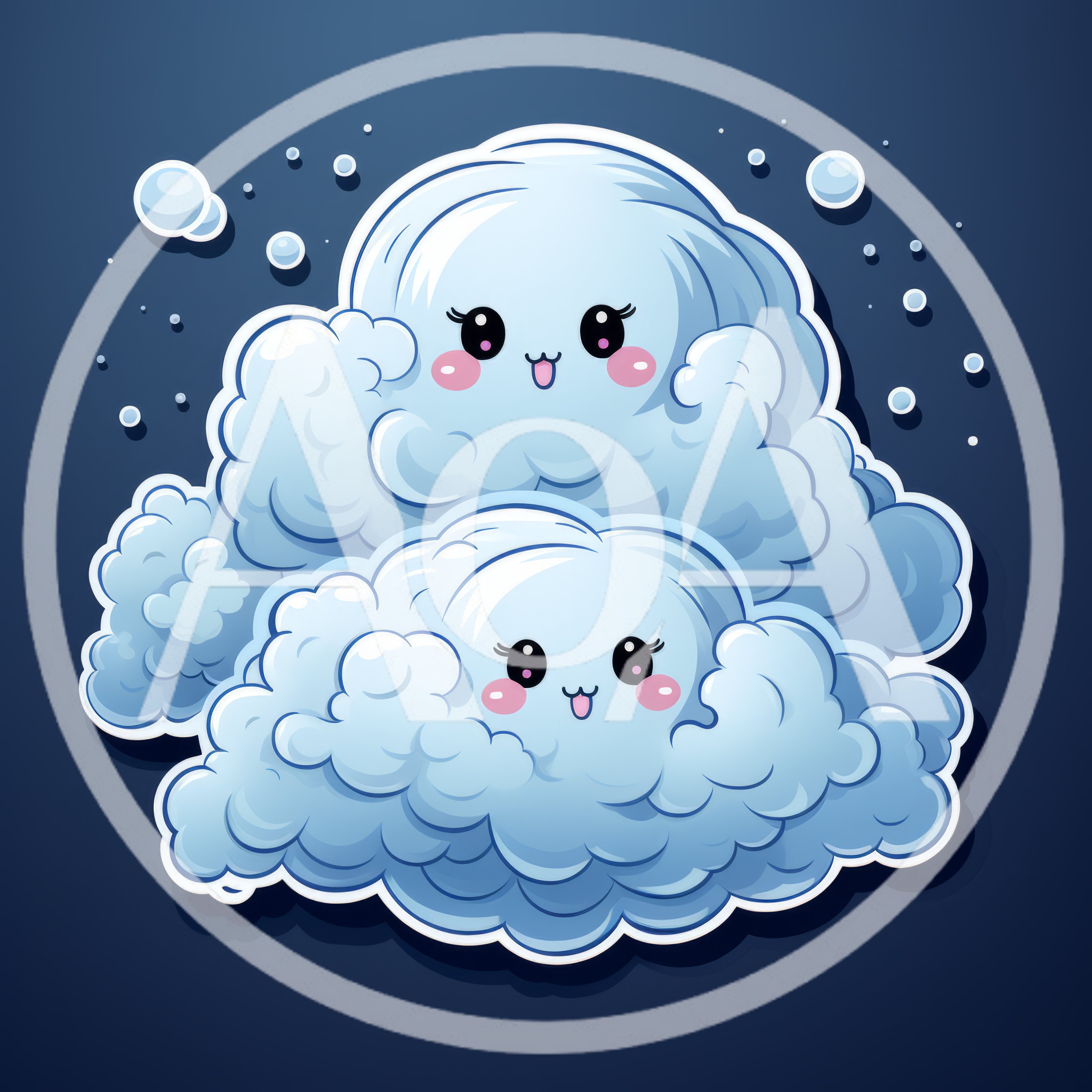 Cute Kawaii Style Cartoon Clouds With Happy Faces