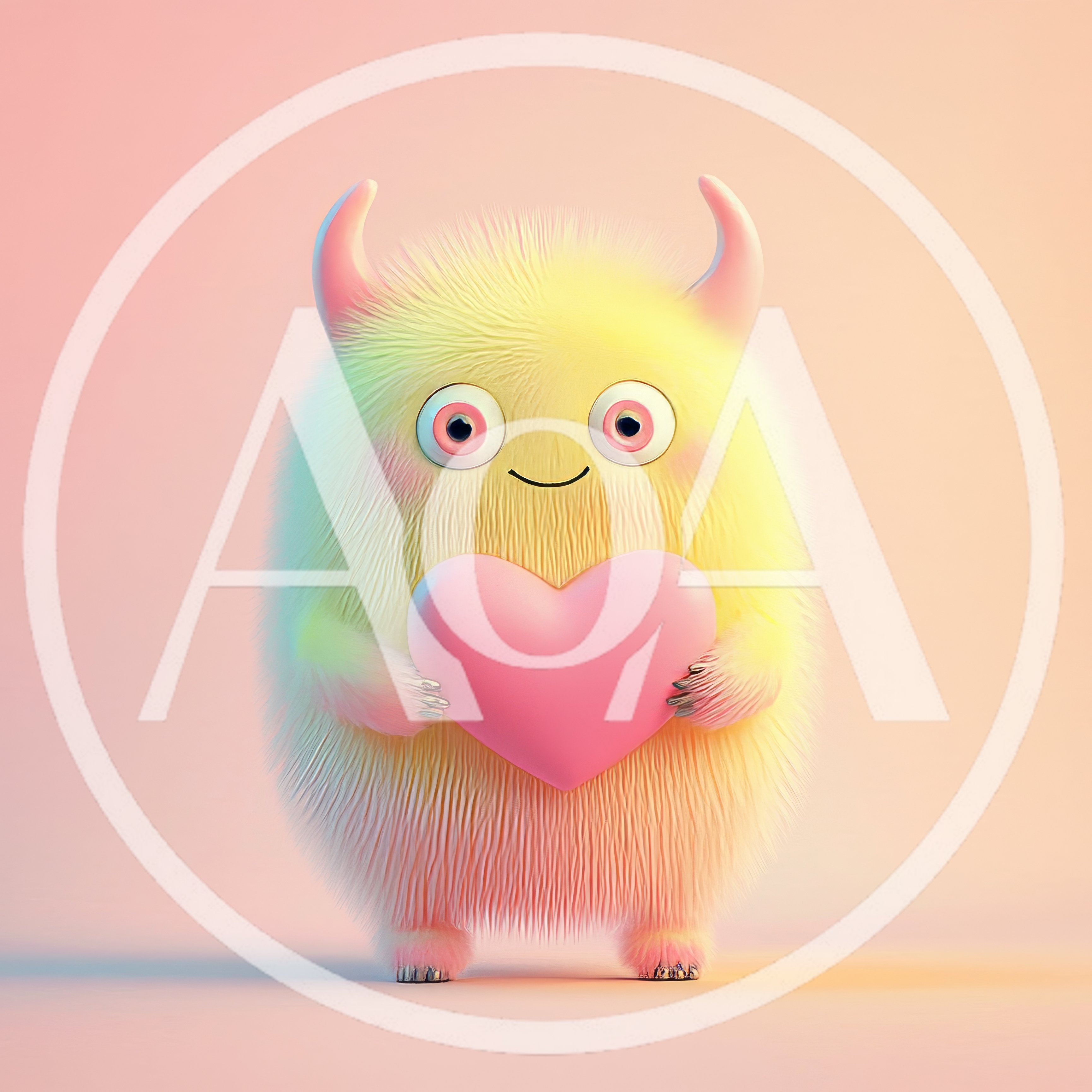 Cute Fluffy Yellow Monster Holding A Pink Heart