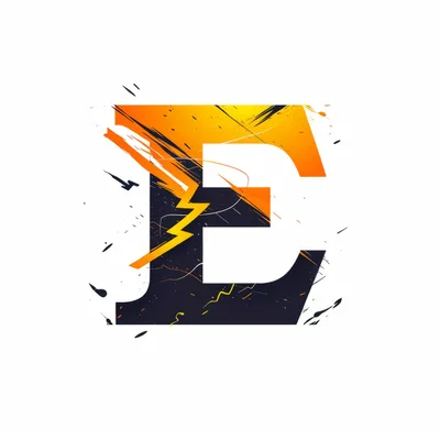Stylized Letter E With Lightning Bolt And Paint Splatter