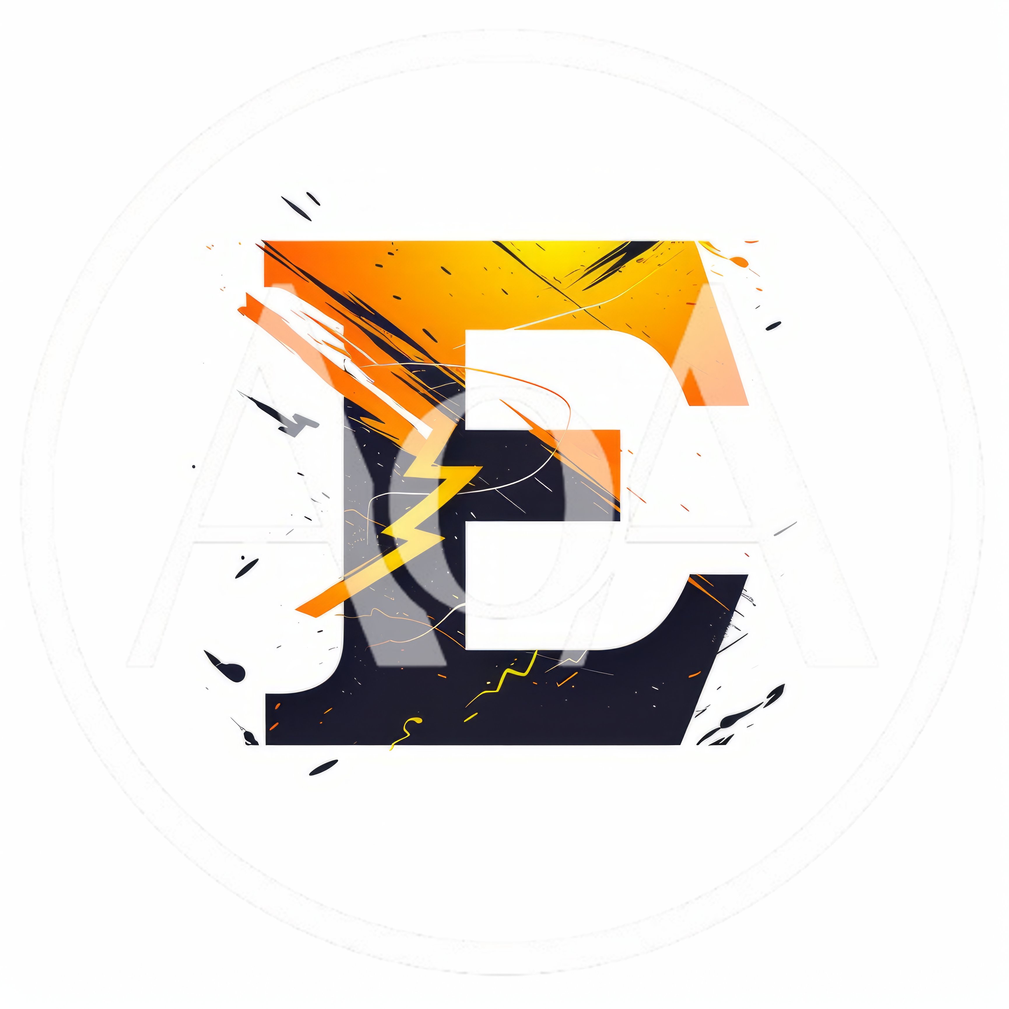 Stylized Letter E With Lightning Bolt And Paint Splatter