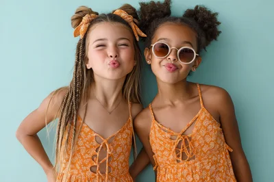Bright summer vibes with cheerful kids enjoying beach life