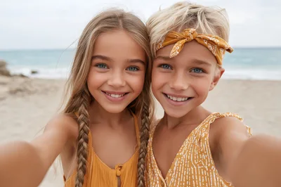 Two Young Girls Taking A Selfie On The Beach