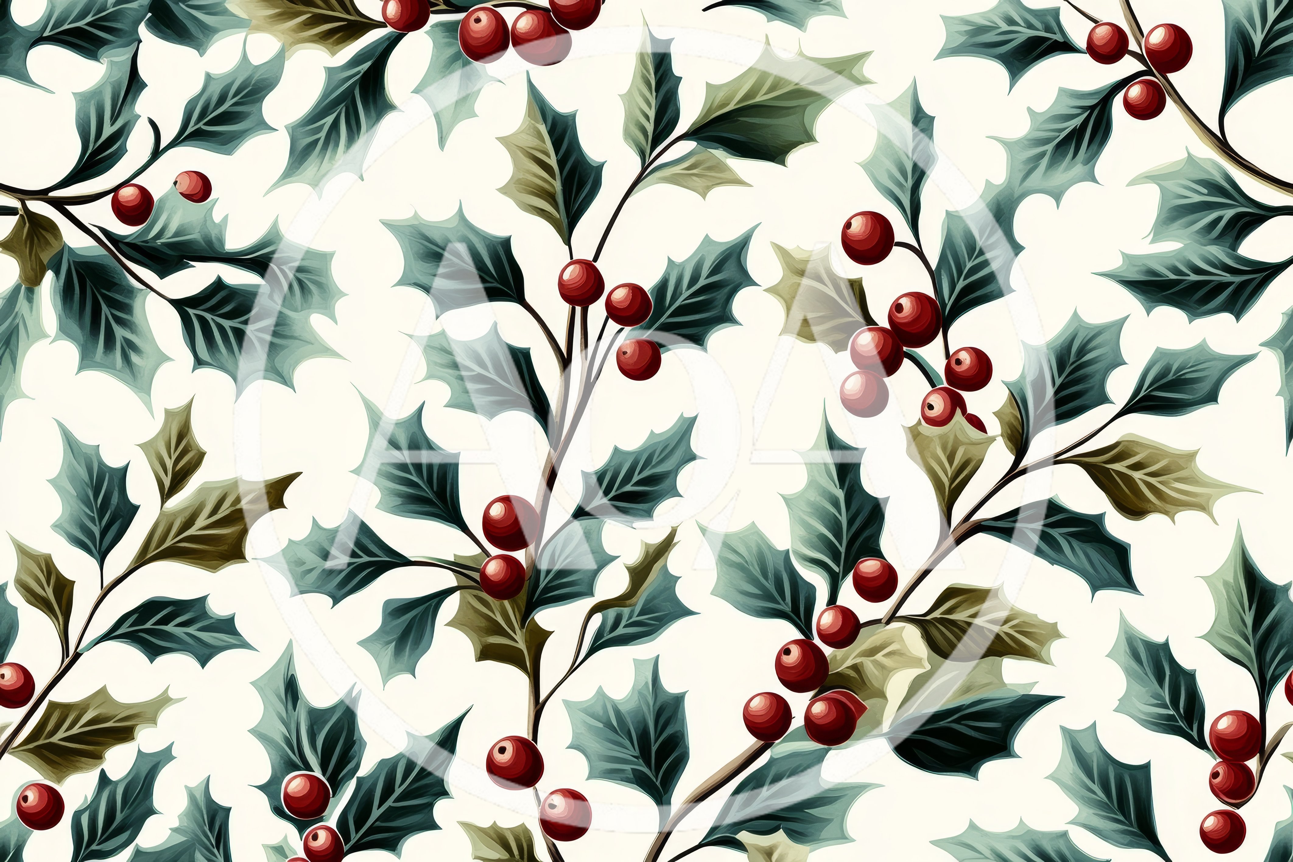 Seamless Pattern Of Holly Leaves And Red Berries