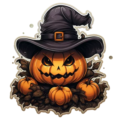 Jack O Lantern Pumpkin Wearing A Witch Hat