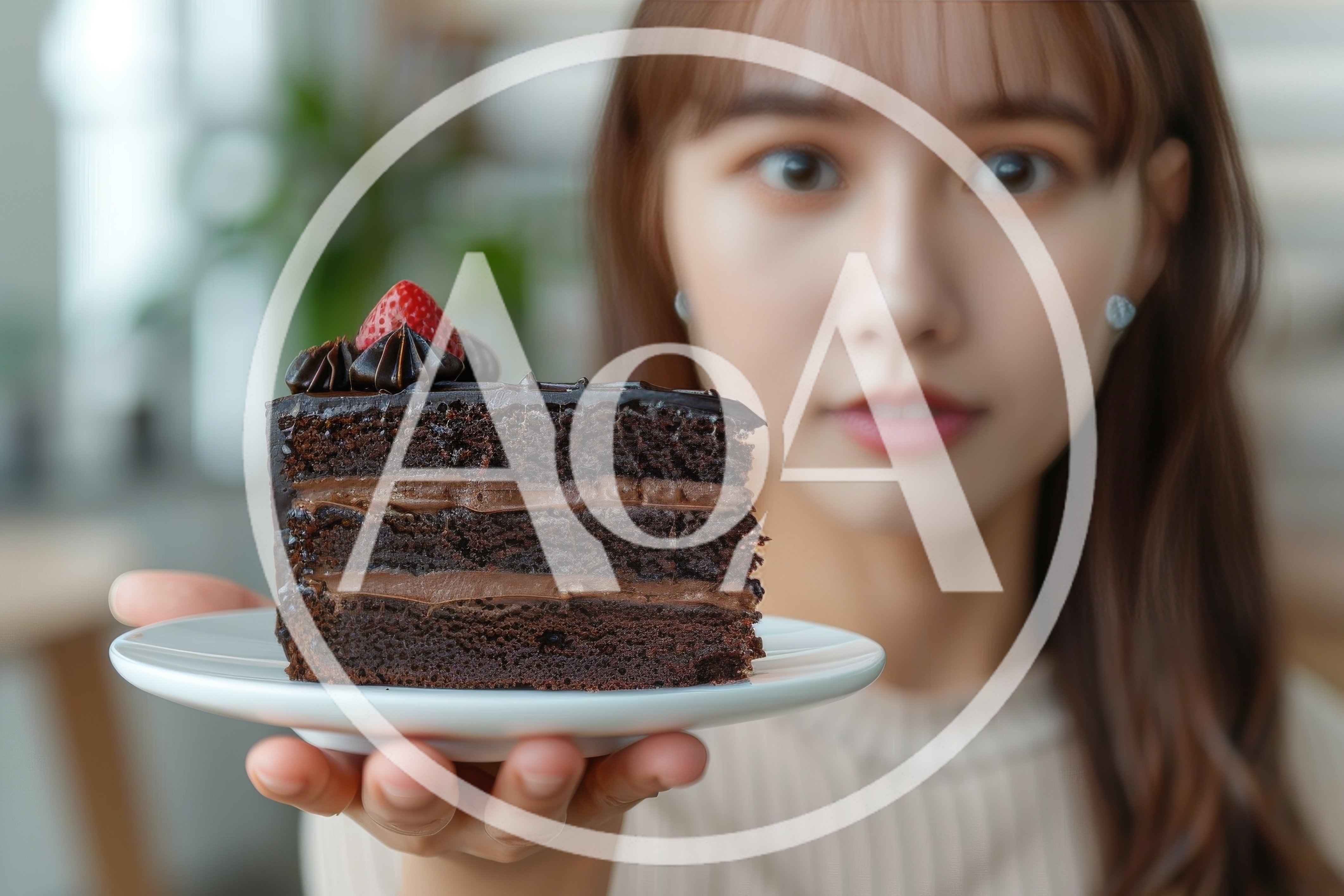 Young Woman Holding A Slice Of Chocolate Cake