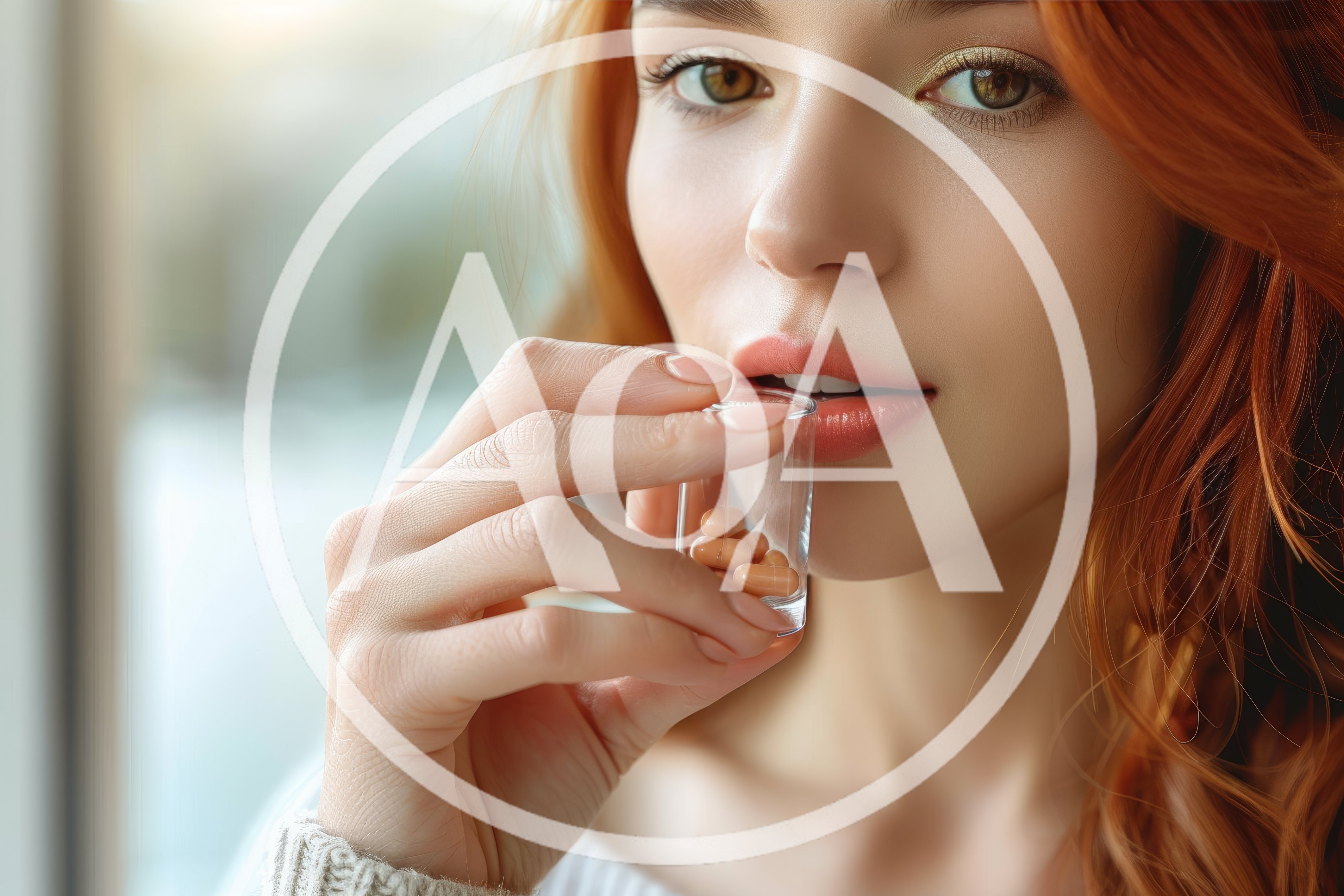 Young Woman Taking Nutritional Supplements From A Small Glass
