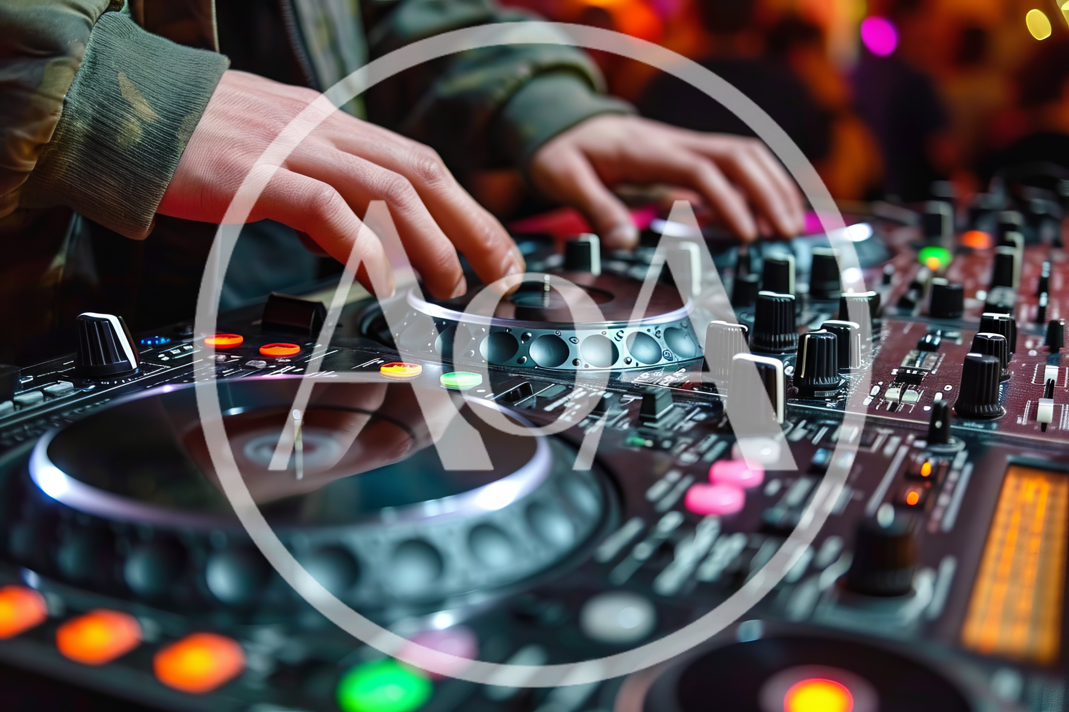DJ Hands Manipulating Professional Audio Mixing Console