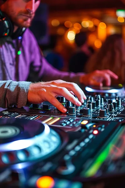 DJ Mixing Music on Professional Controller in Nightclub