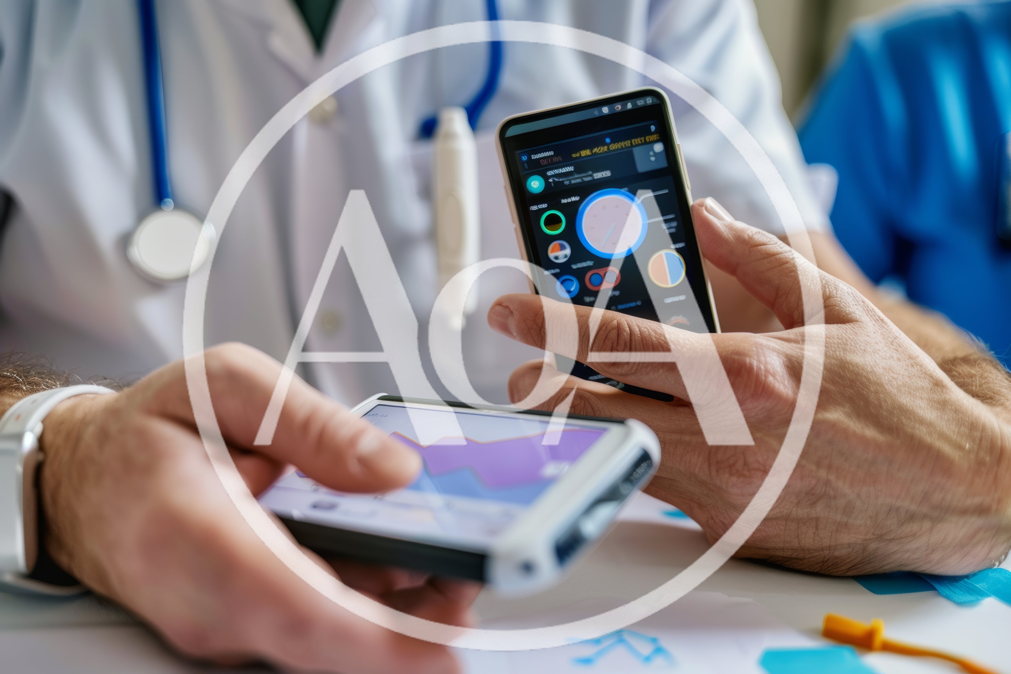 Medical Professionals Reviewing Digital Health Data On Smartphones