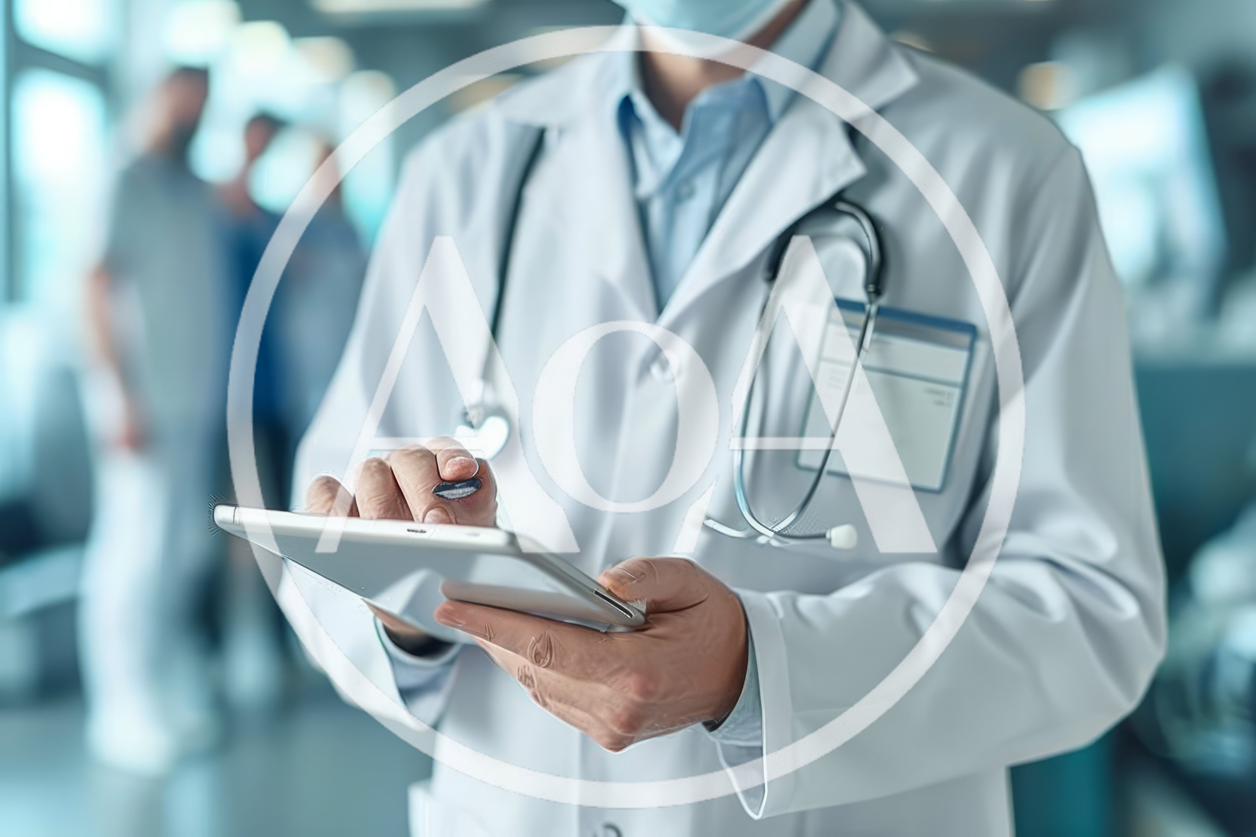 Doctor Using Digital Tablet In Hospital Corridor