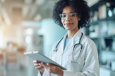 Female Doctor Holding Digital Tablet In Hospital