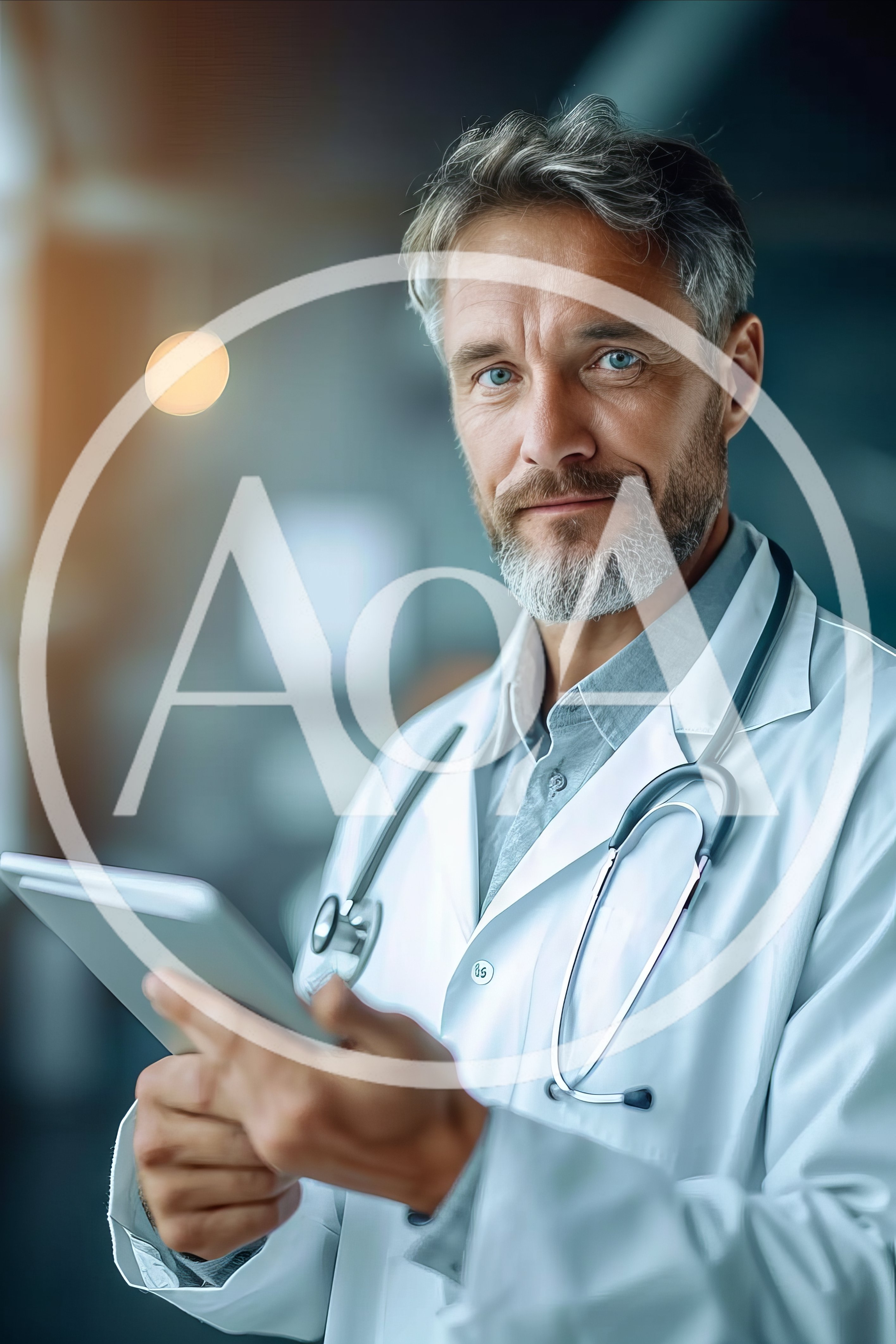 Mature Male Doctor Holding Digital Tablet In Hospital
