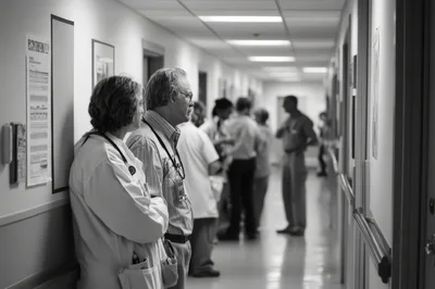 Medical Professionals Discussing Patient Care In Hospital Hallway
