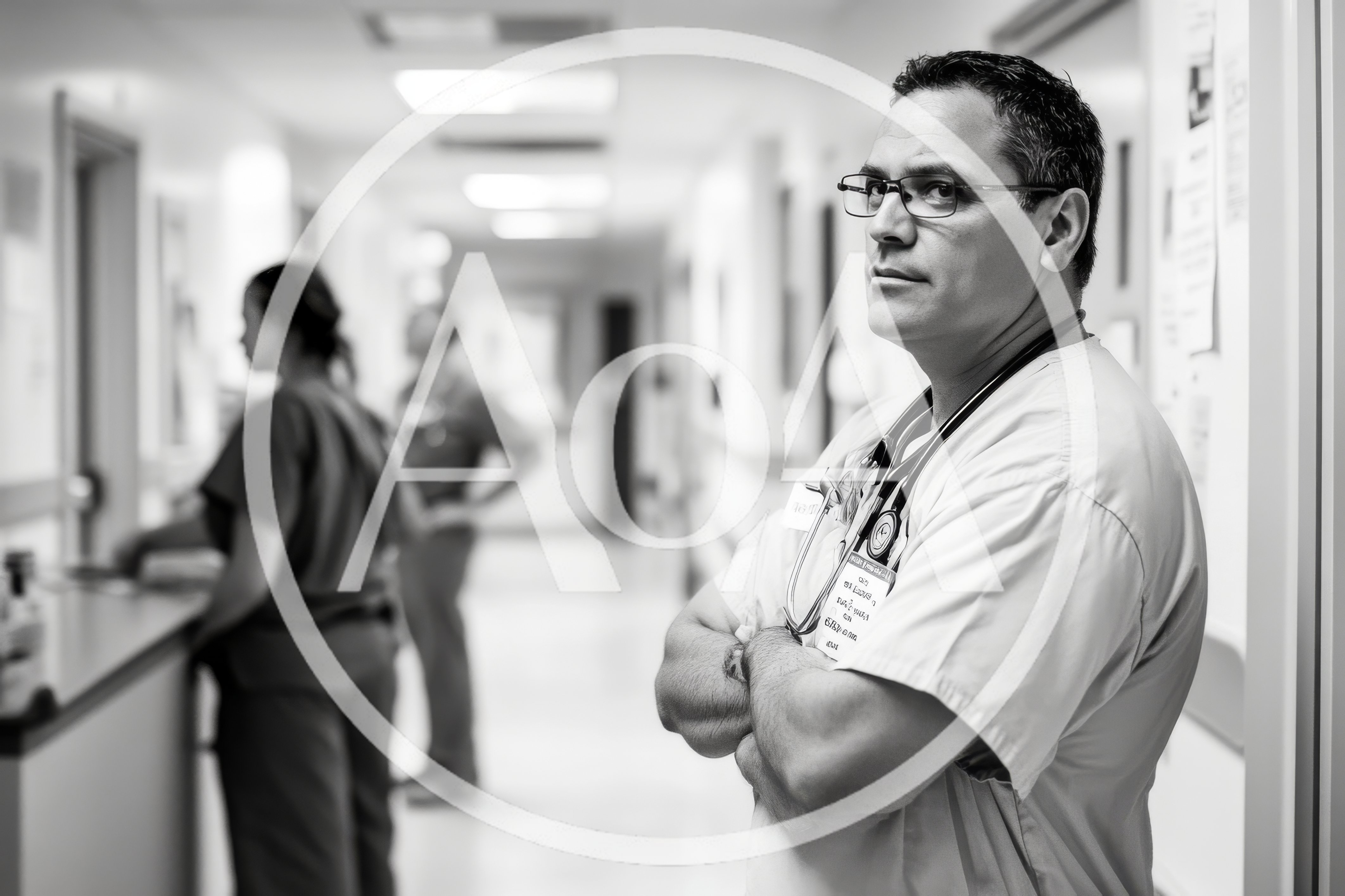 Male Doctor Standing In Hospital Hallway