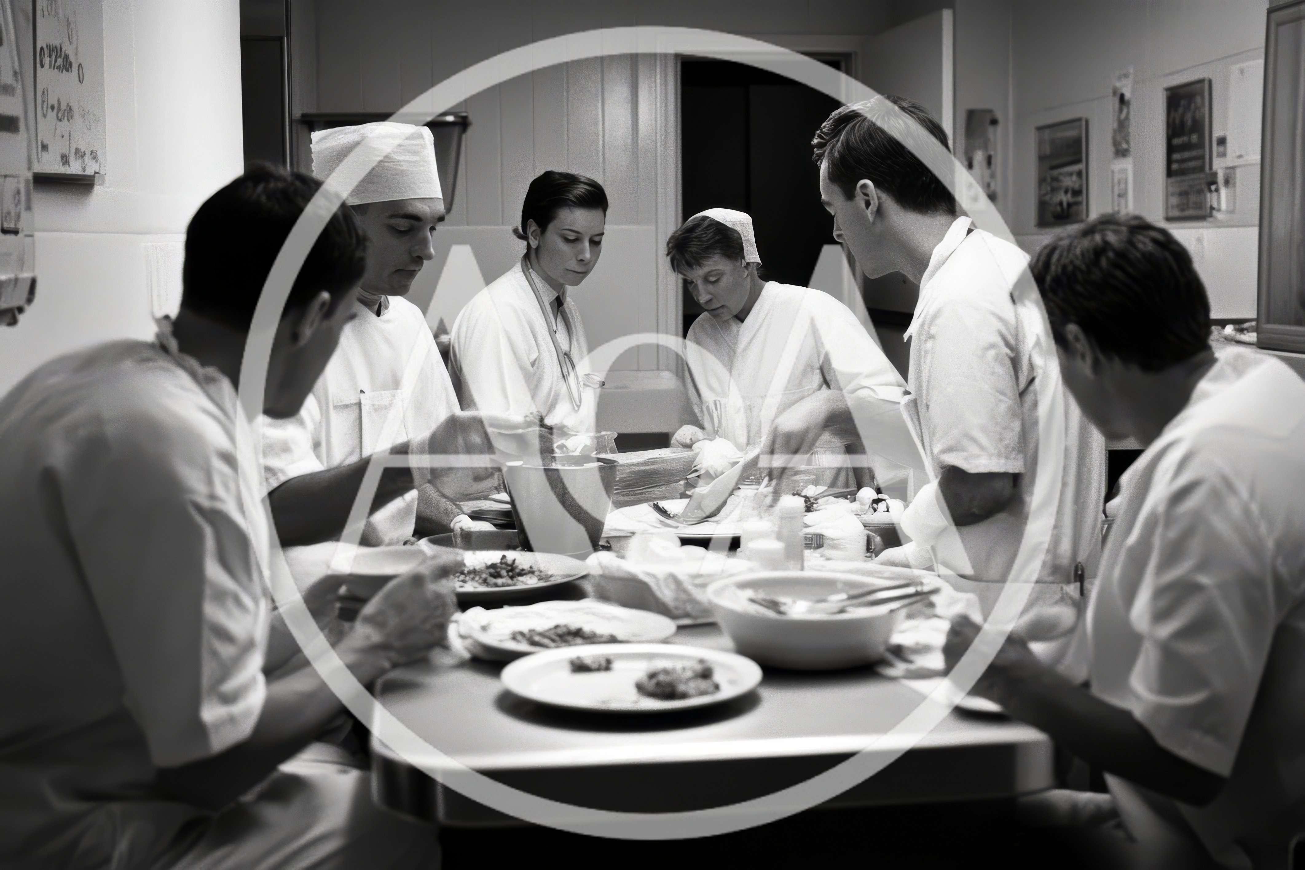 Medical Staff Preparing Meals In Hospital Kitchen