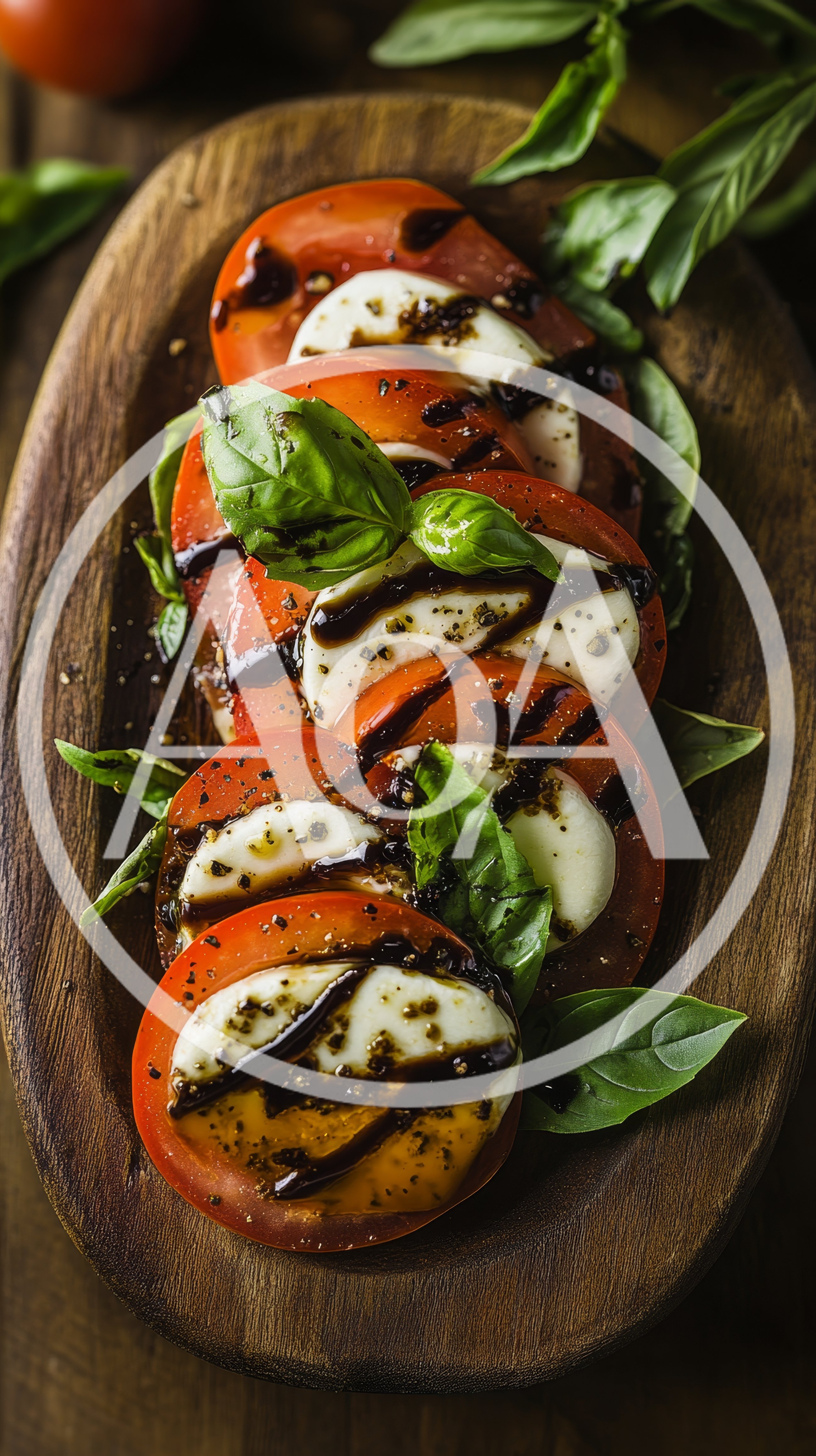 Caprese Salad With Balsamic Glaze On Wooden Platter
