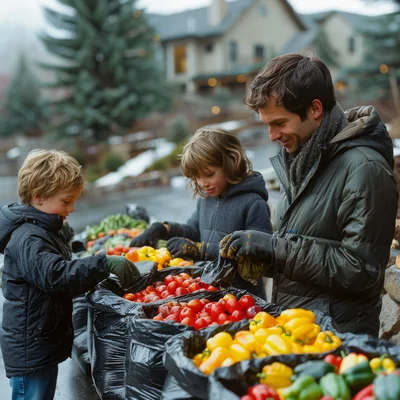 Father and Sons Sorting Fresh Produce at Outdoor Market
