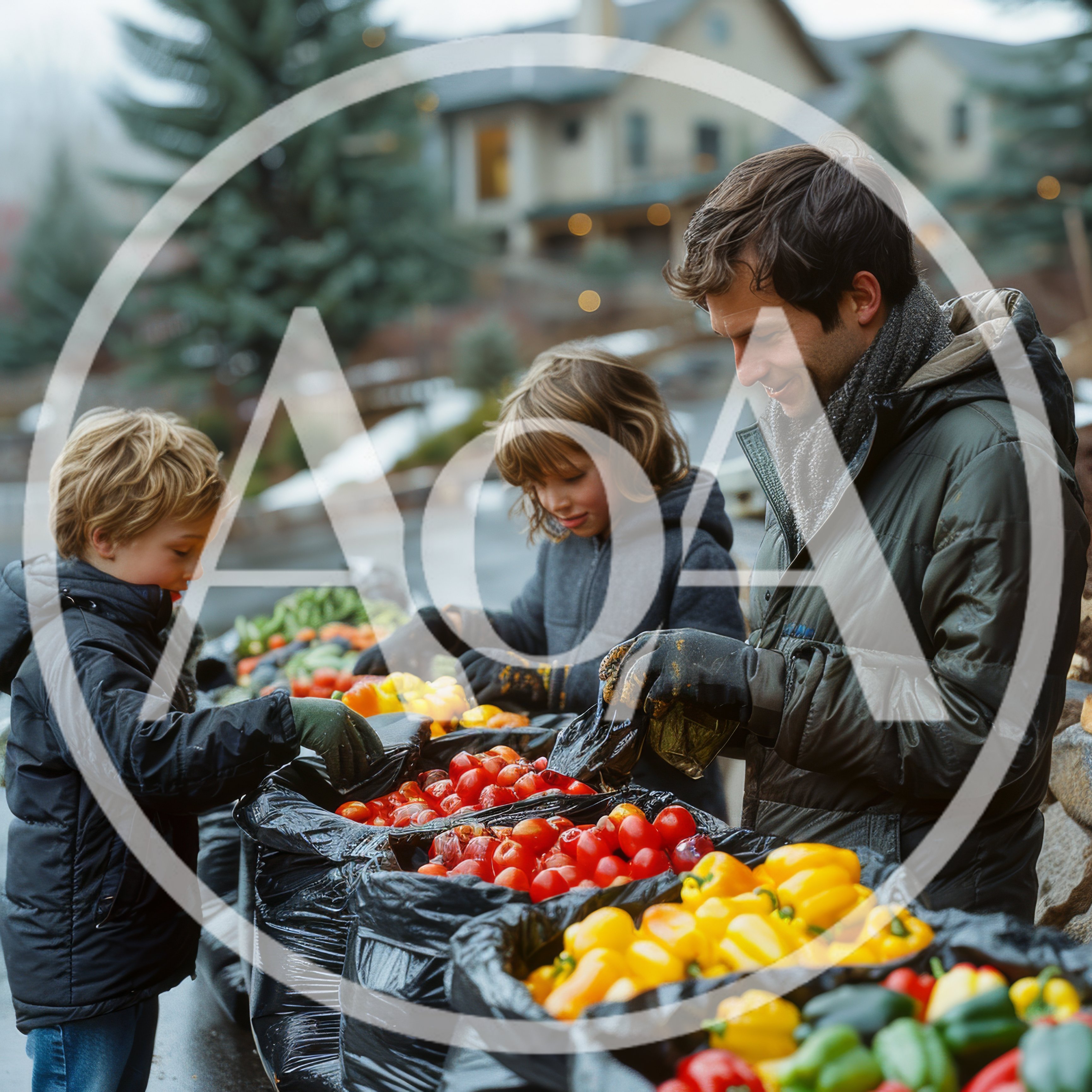 Father and Sons Sorting Fresh Produce at Outdoor Market