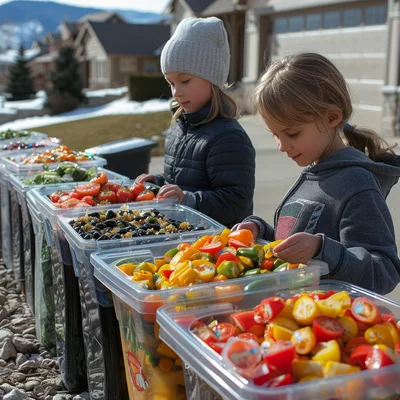 Two Young Girls Sorting Freshly Harvested Vegetables Outdoors