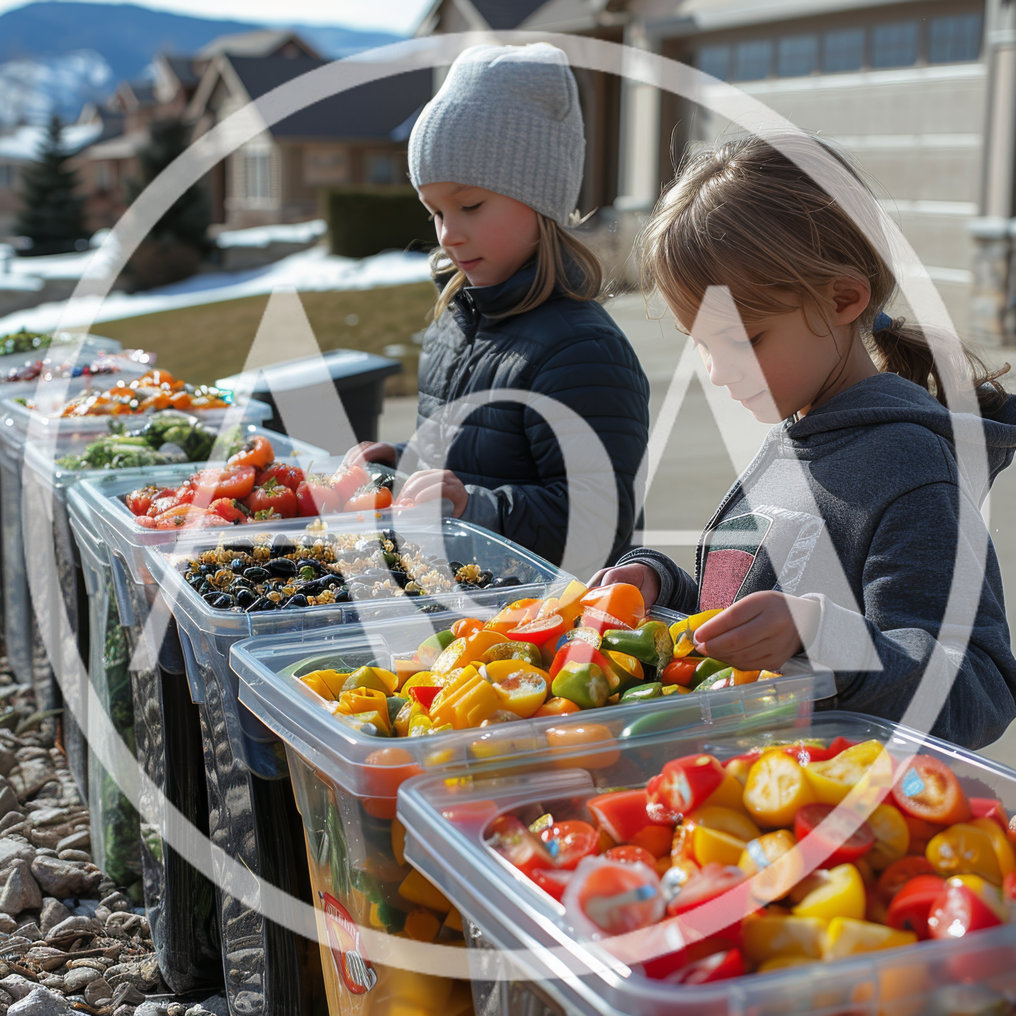 Two Young Girls Sorting Freshly Harvested Vegetables Outdoors