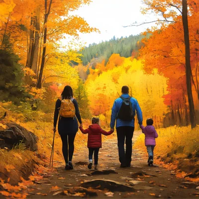 Family Hiking Together On A Scenic Autumn Trail