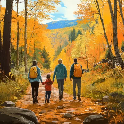 Family Hiking Together On A Scenic Autumn Trail
