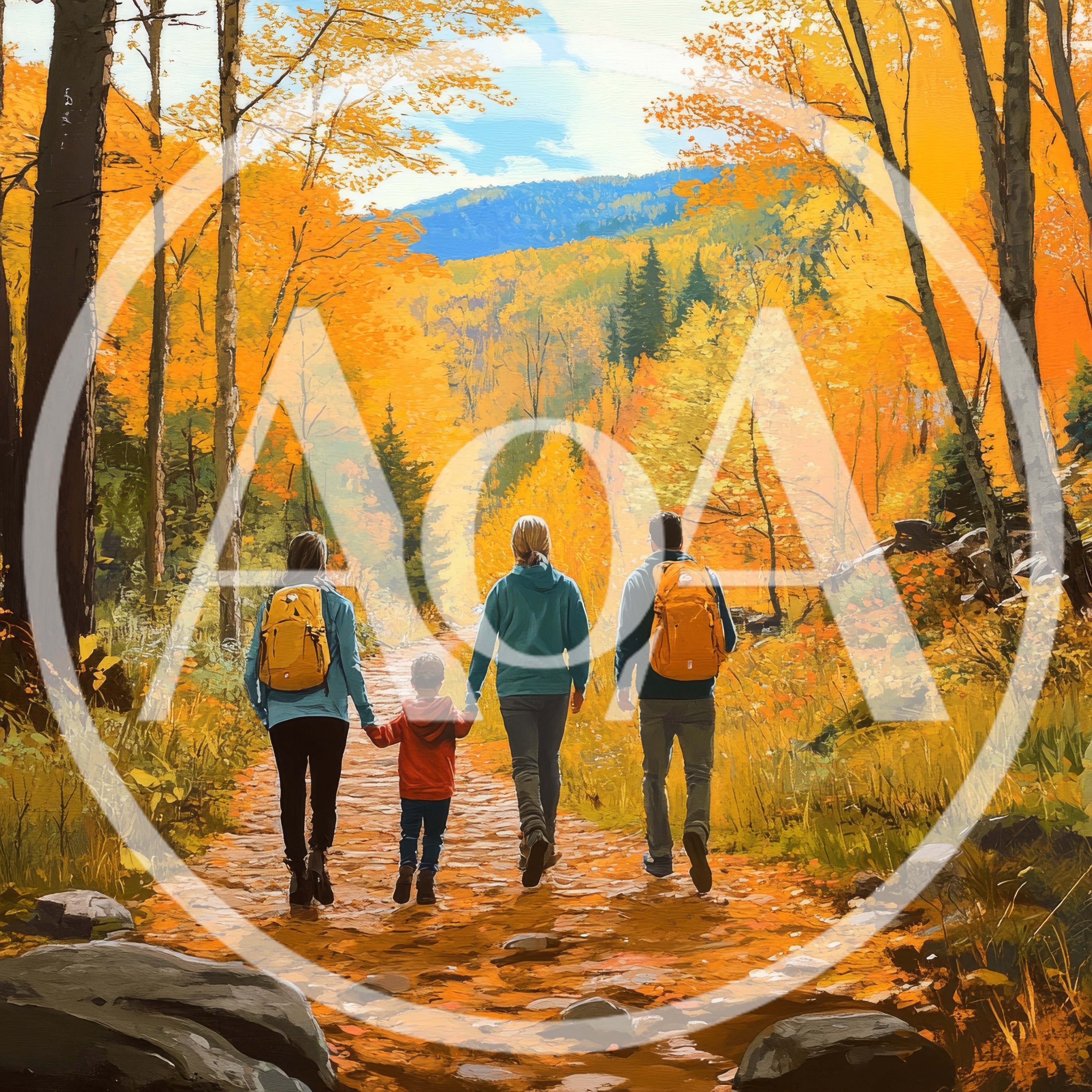 Family Hiking Together On A Scenic Autumn Trail