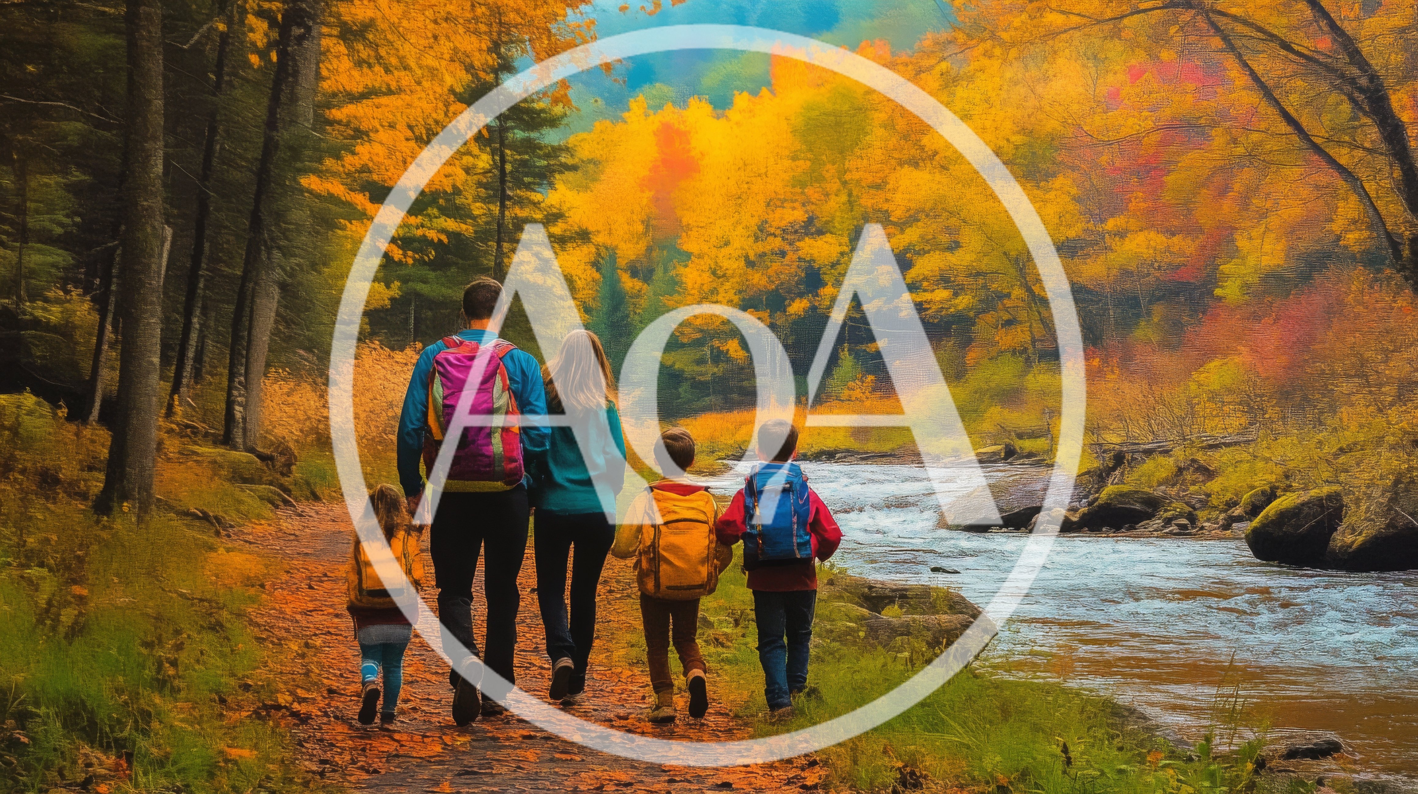 Family Hiking Together Along A Scenic Autumn River