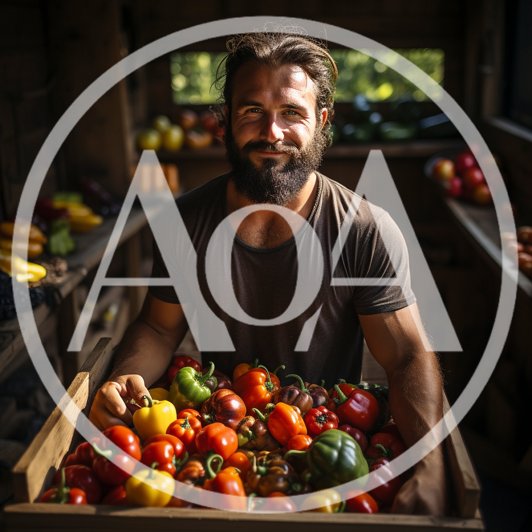 Farmer Holding Crate Of Freshly Harvested Bell Peppers
