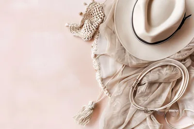 Flat Lay Of Beige Summer Fashion Accessories