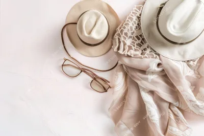 Summer Vacation Accessories Flat Lay on Textured Background