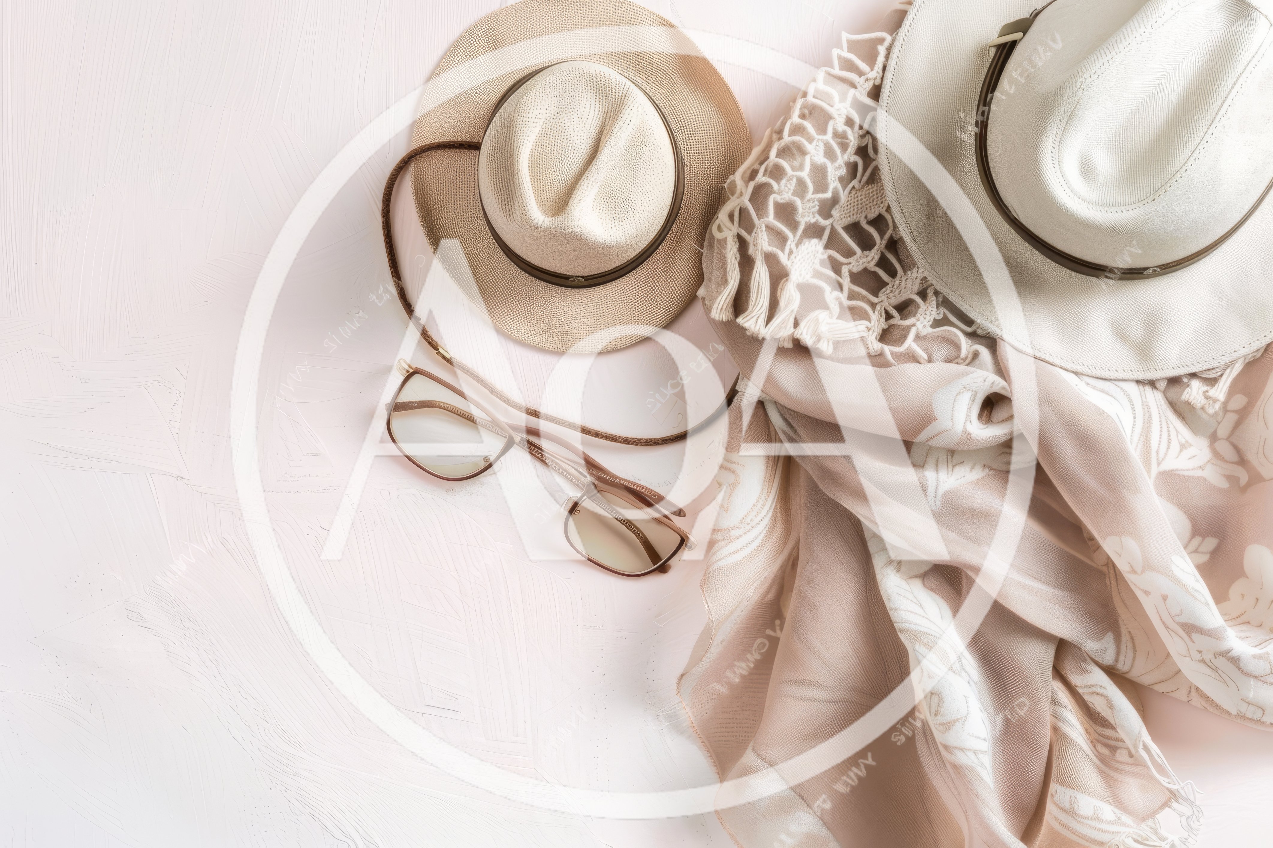Summer Vacation Accessories Flat Lay on Textured Background