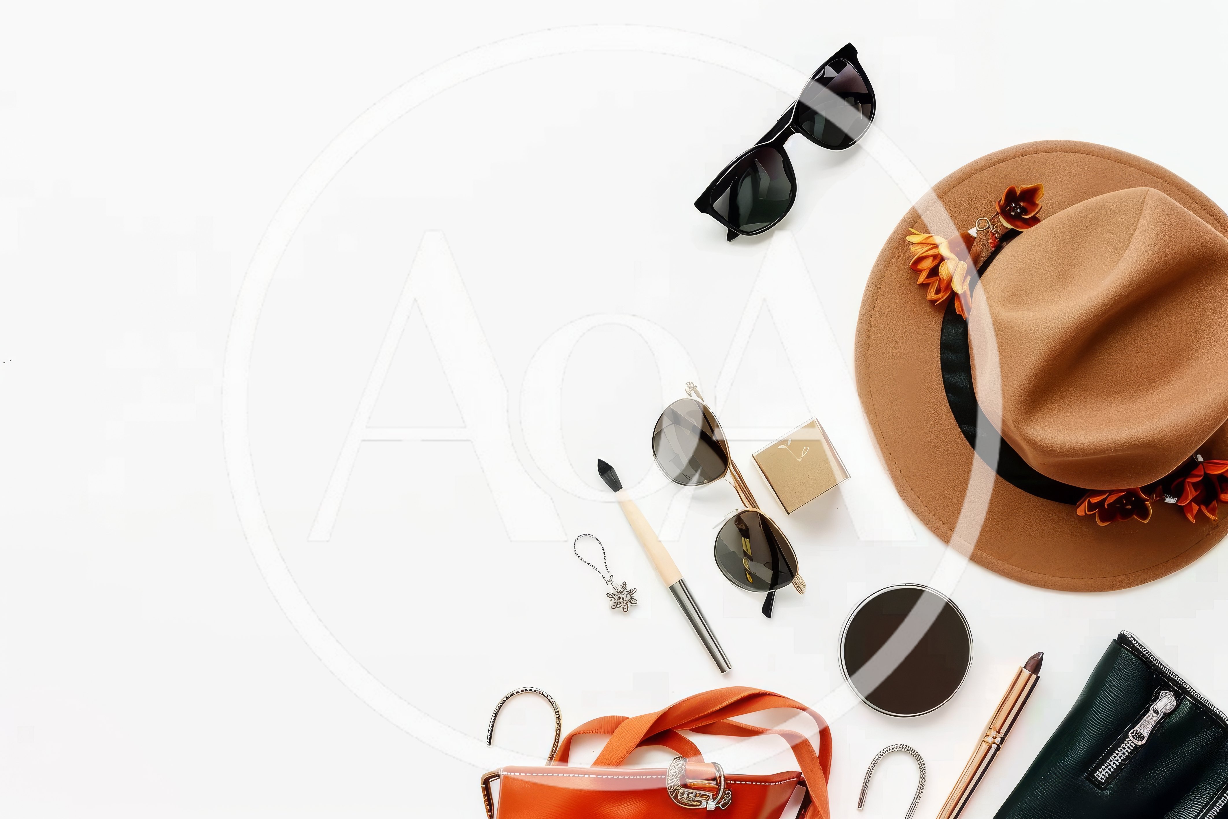 Flat Lay Of Fashion Accessories On White Background