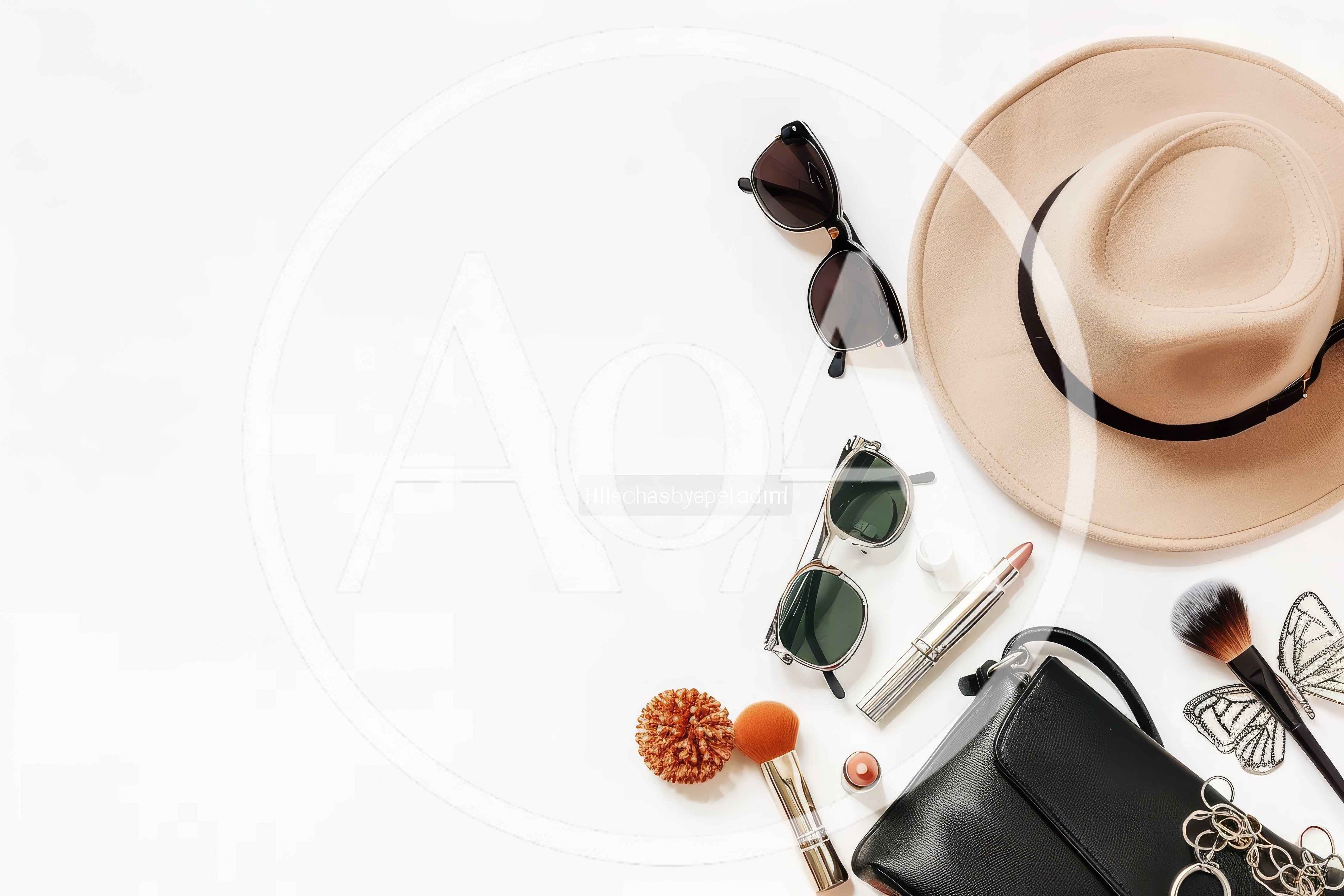 Flat Lay Fashion Accessories and Cosmetics on White Background