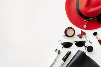 Flat Lay Of Fashion Accessories And Makeup