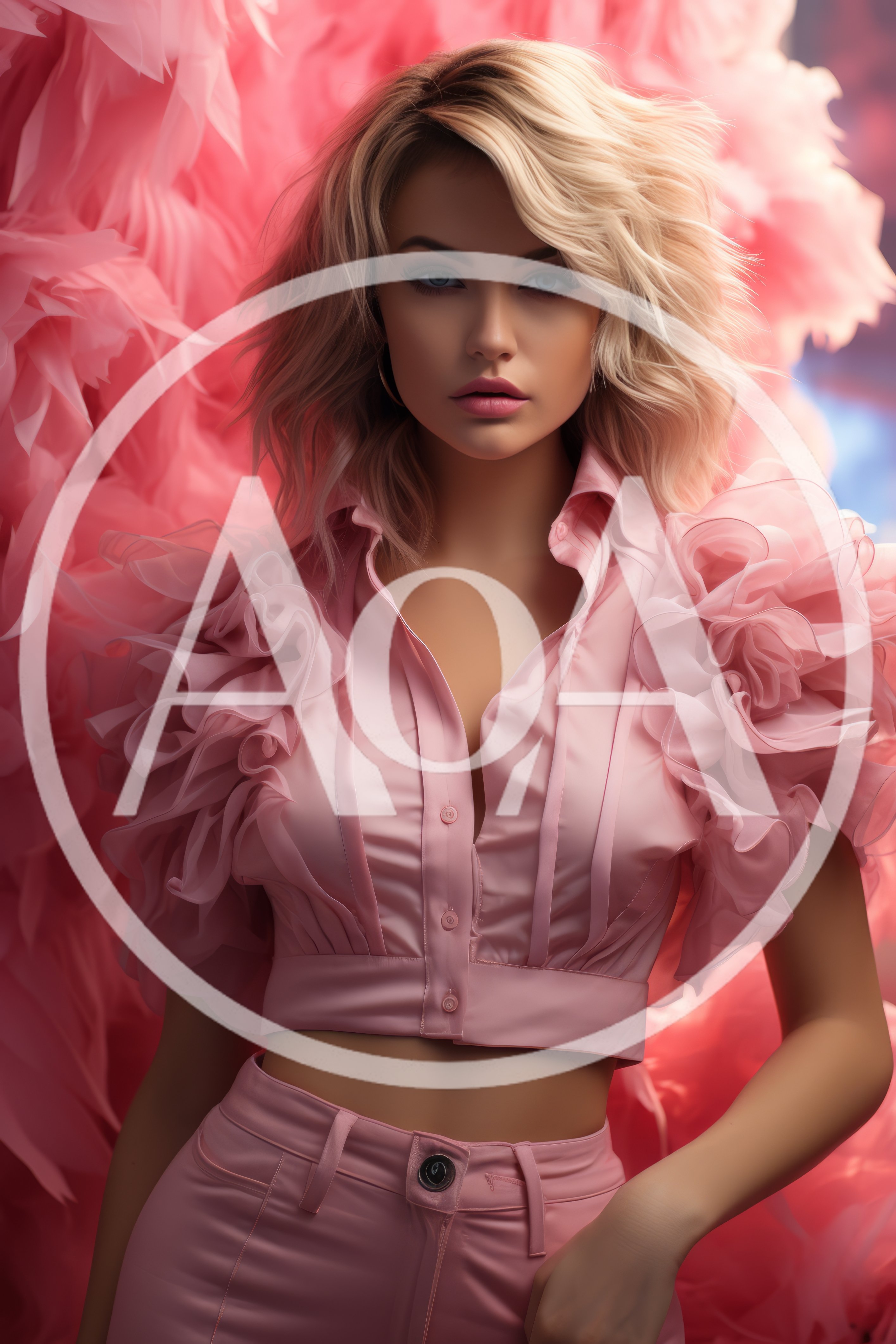 Fashion Portrait Of A Blonde Woman In Pink