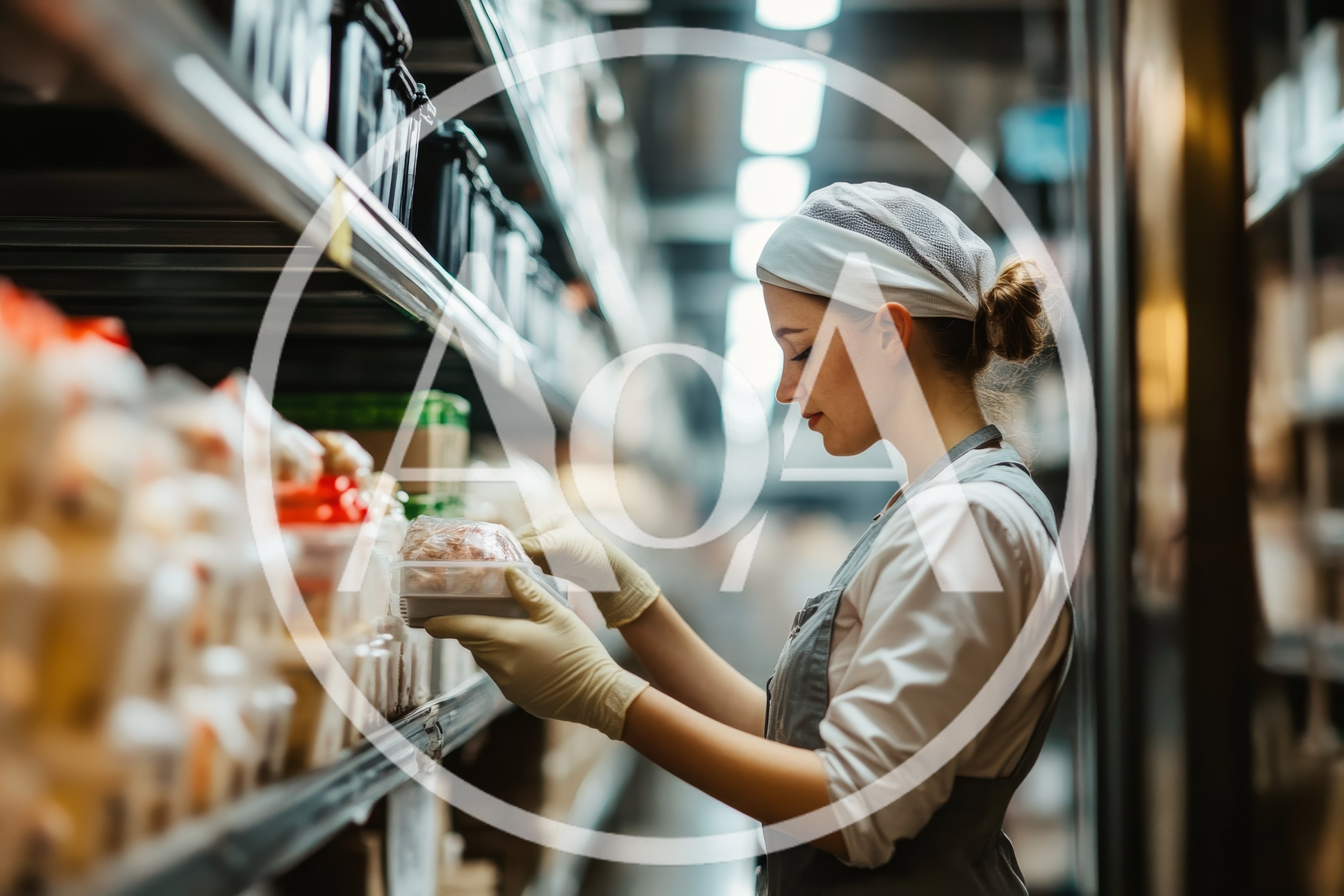 Female Warehouse Worker Organizing Food Products On Shelves
