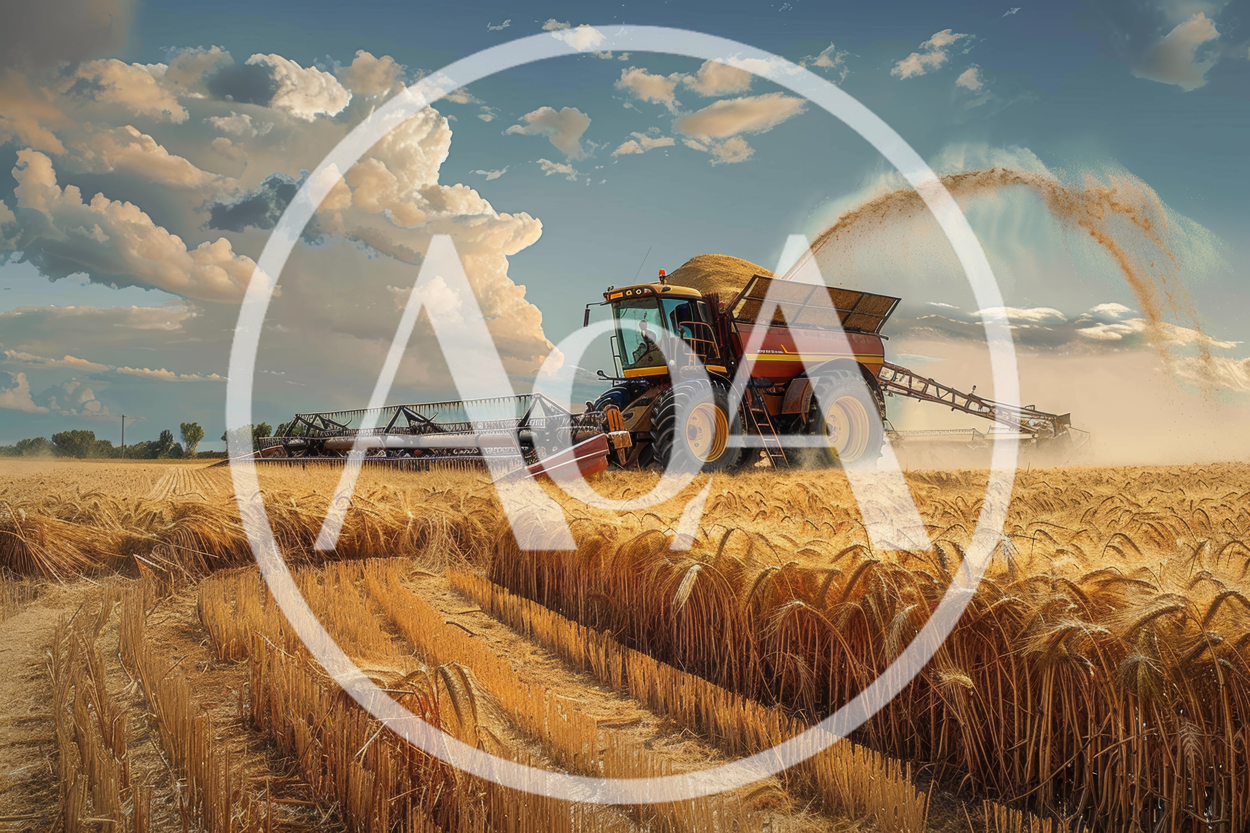 Combine Harvester Working In A Golden Wheat Field