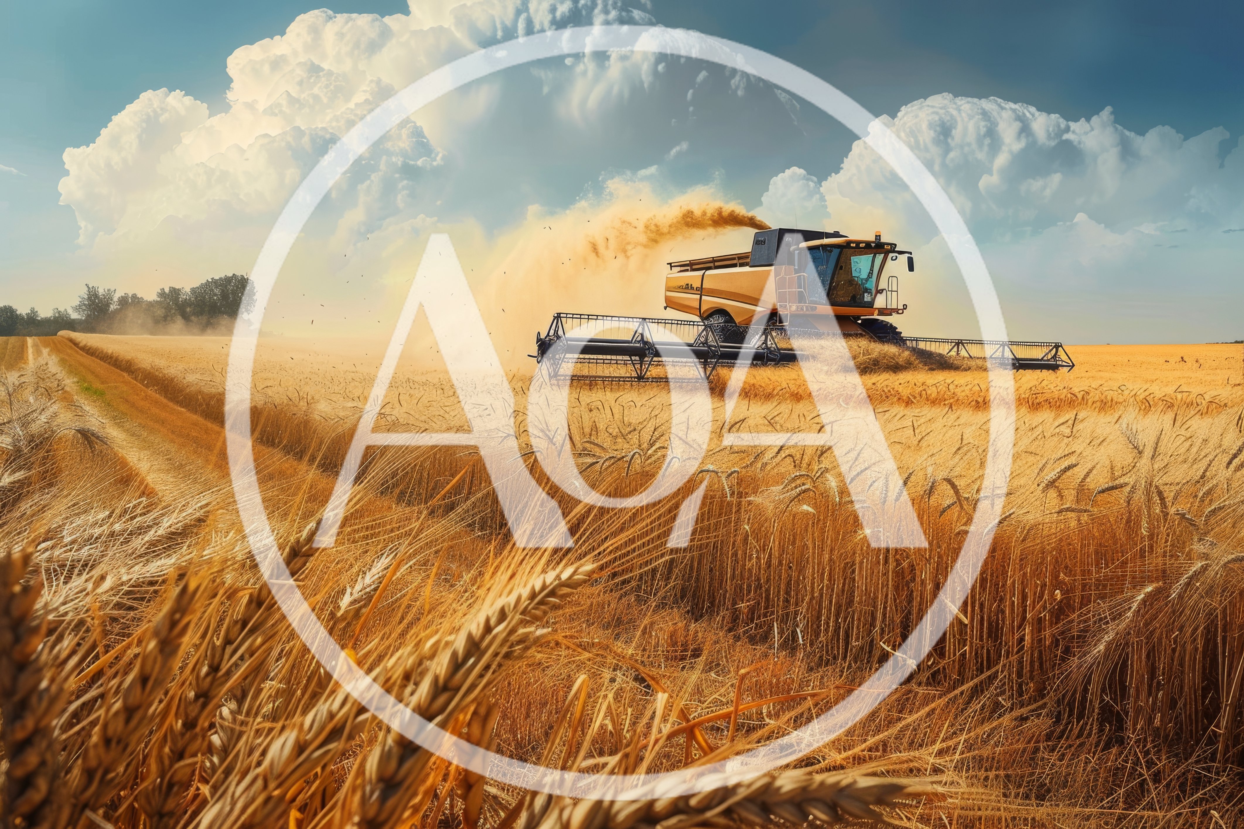 Combine Harvester Working In A Golden Wheat Field