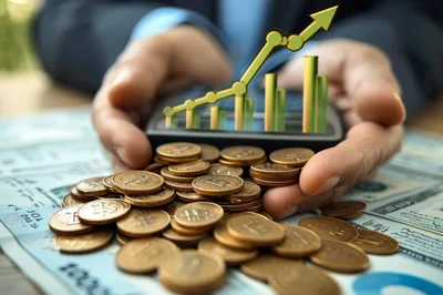 Financial Growth Concept With Coins And Calculator