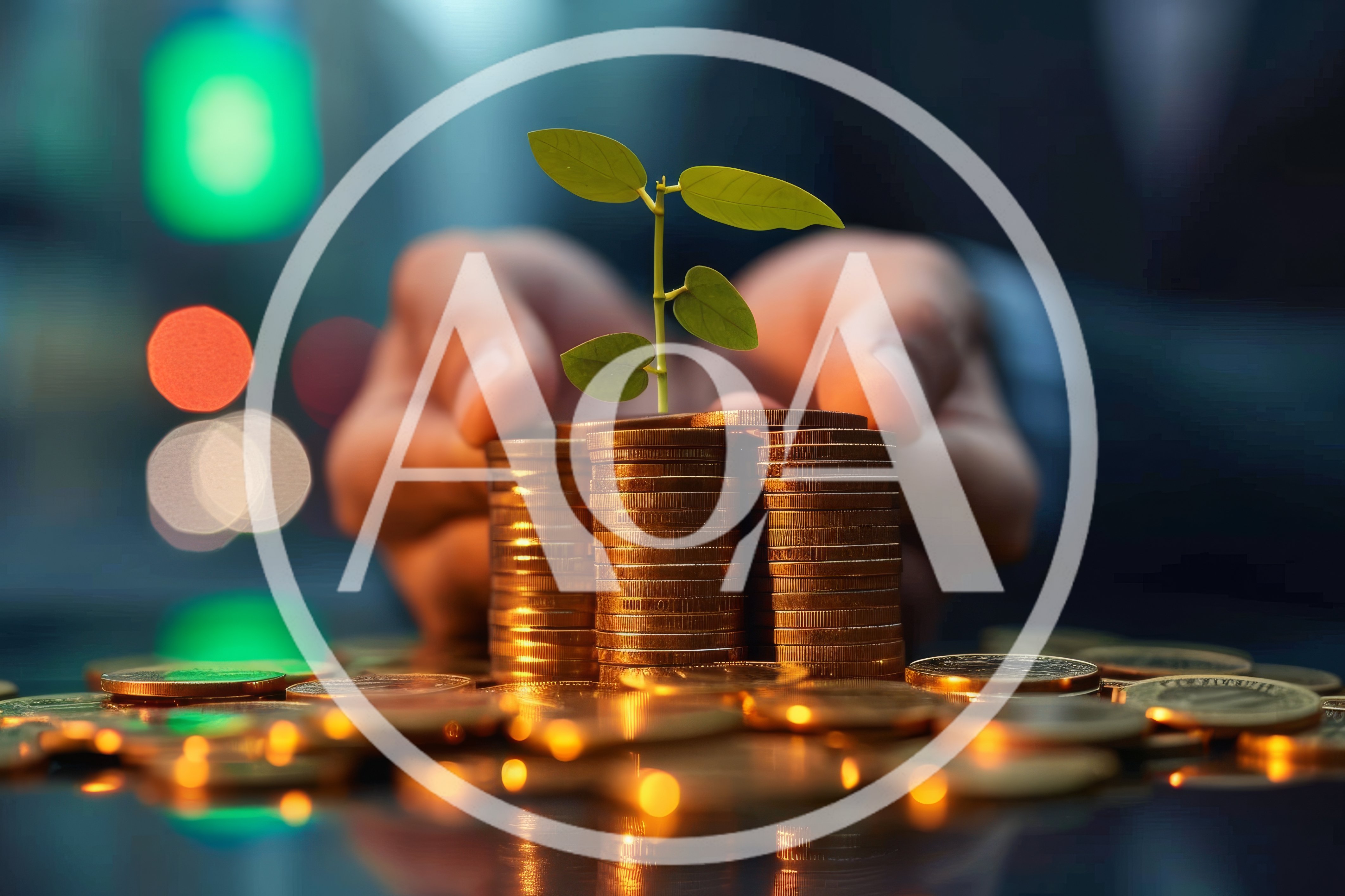 Hands Protecting A Small Plant Growing From Gold Coins