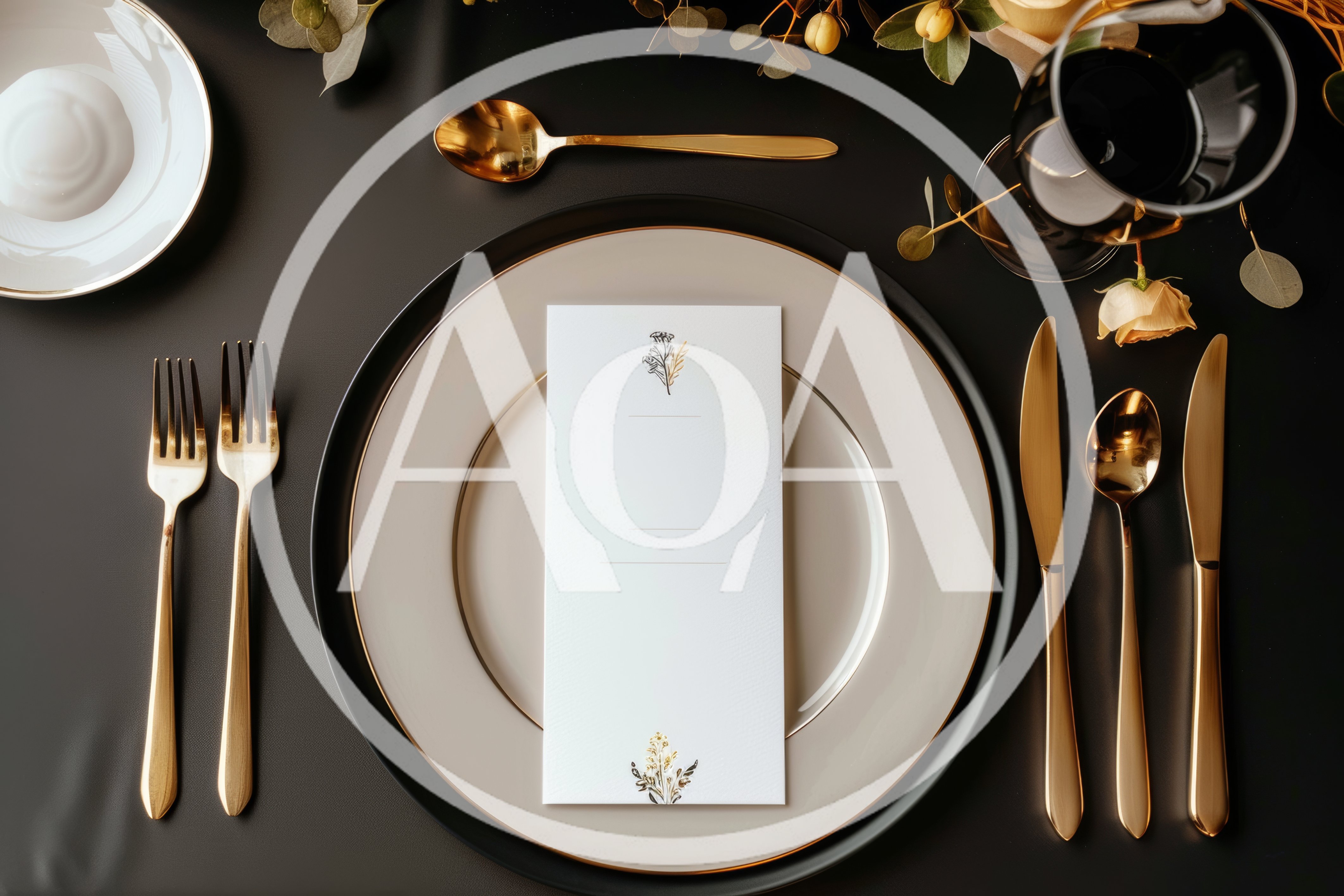 Elegant Table Setting With Menu Card And Gold Cutlery