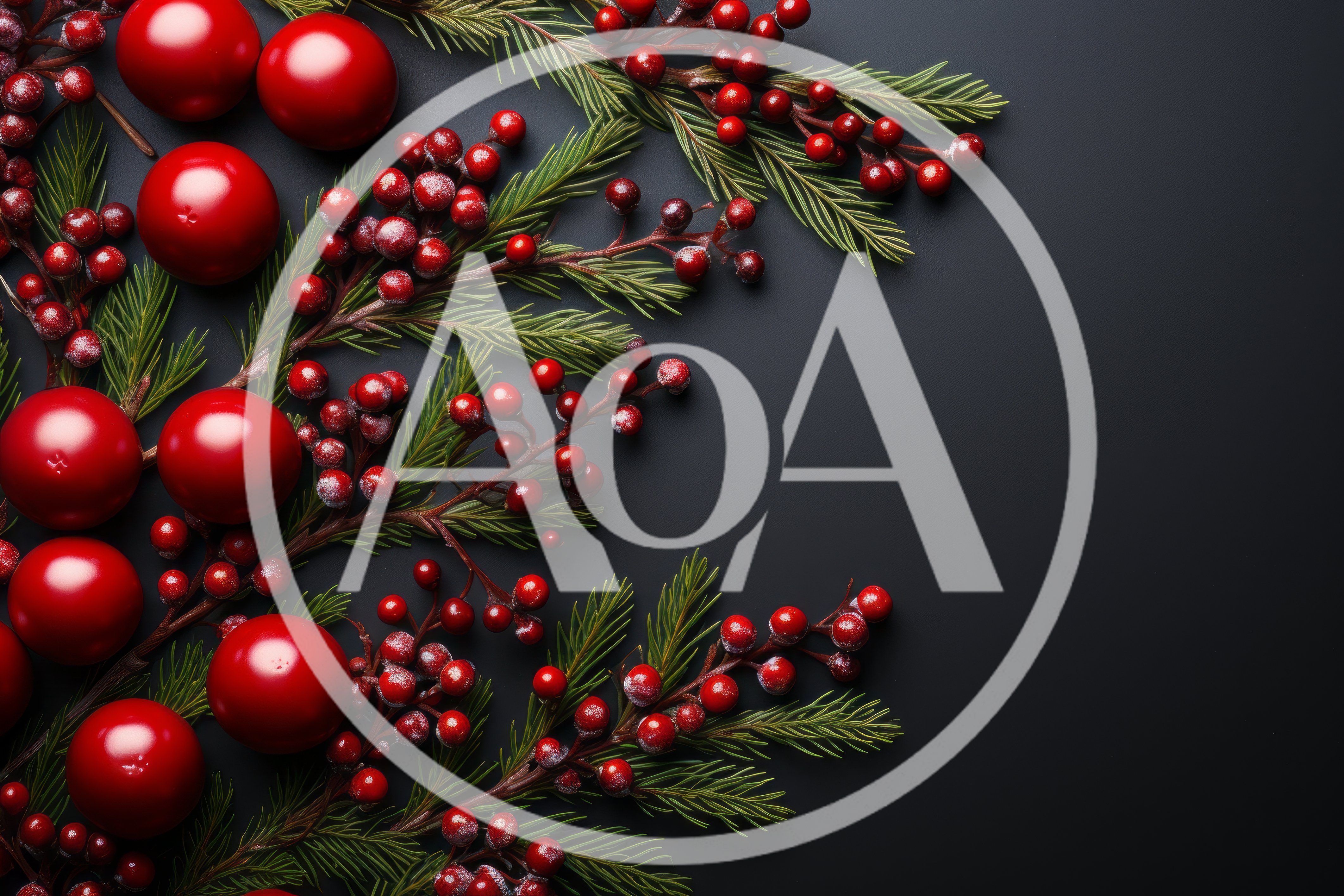 Christmas Holiday Decoration With Red Ornaments And Berries