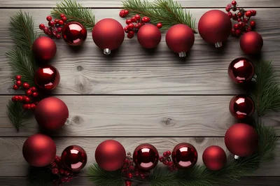 Christmas Ornament Frame on Rustic Wooden Background