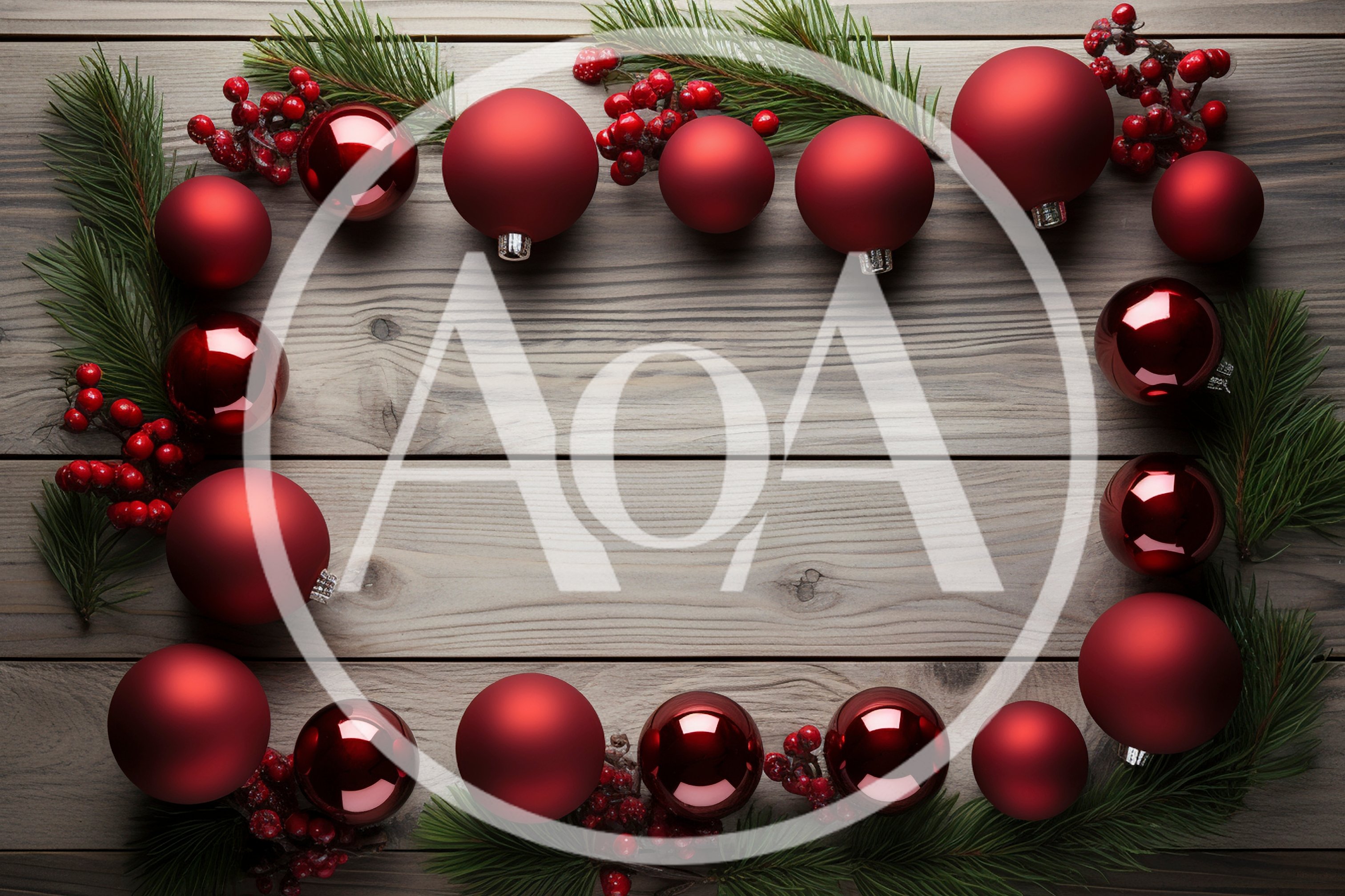 Christmas Ornament Frame on Rustic Wooden Background