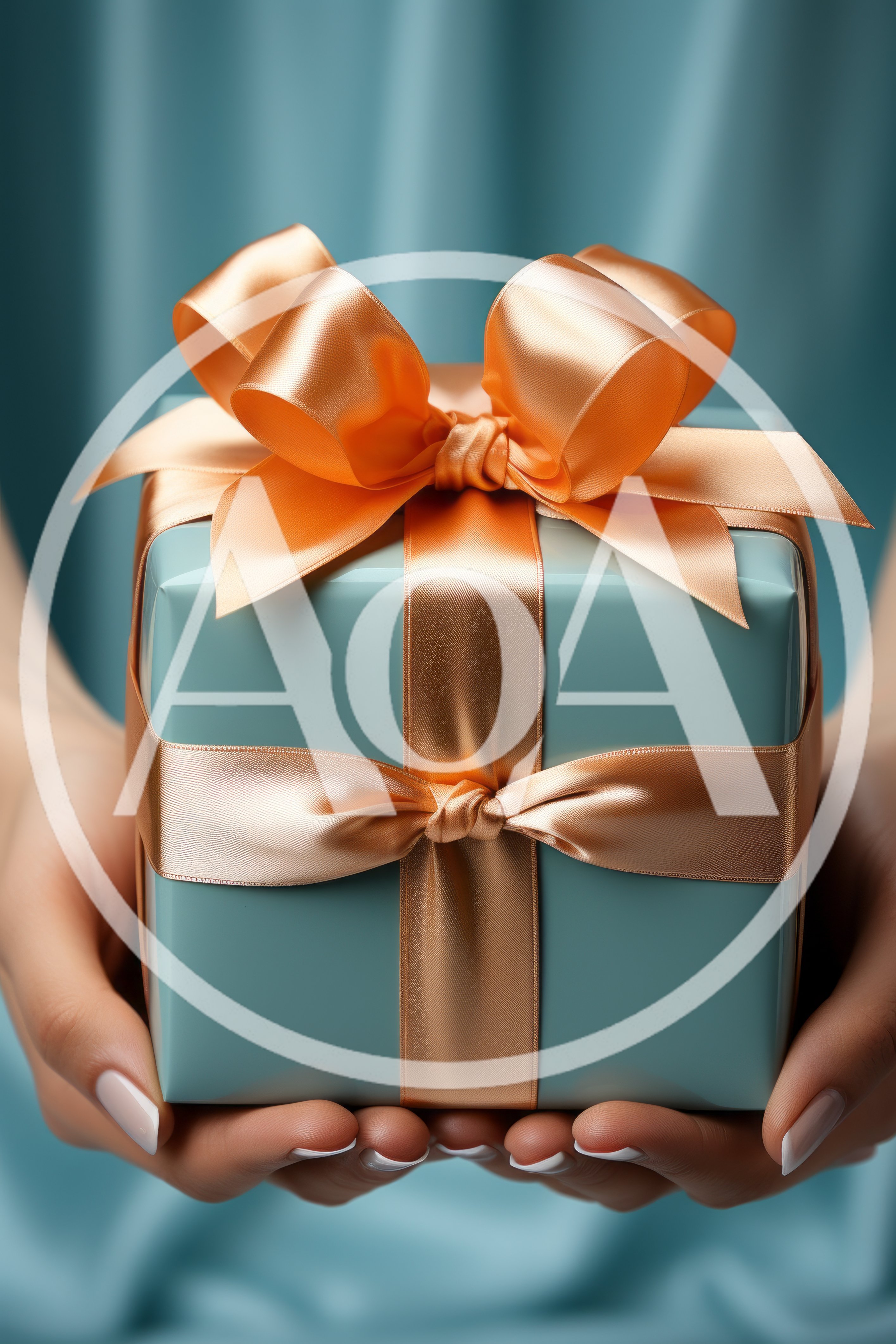Hands Holding A Gift Box With A Satin Ribbon